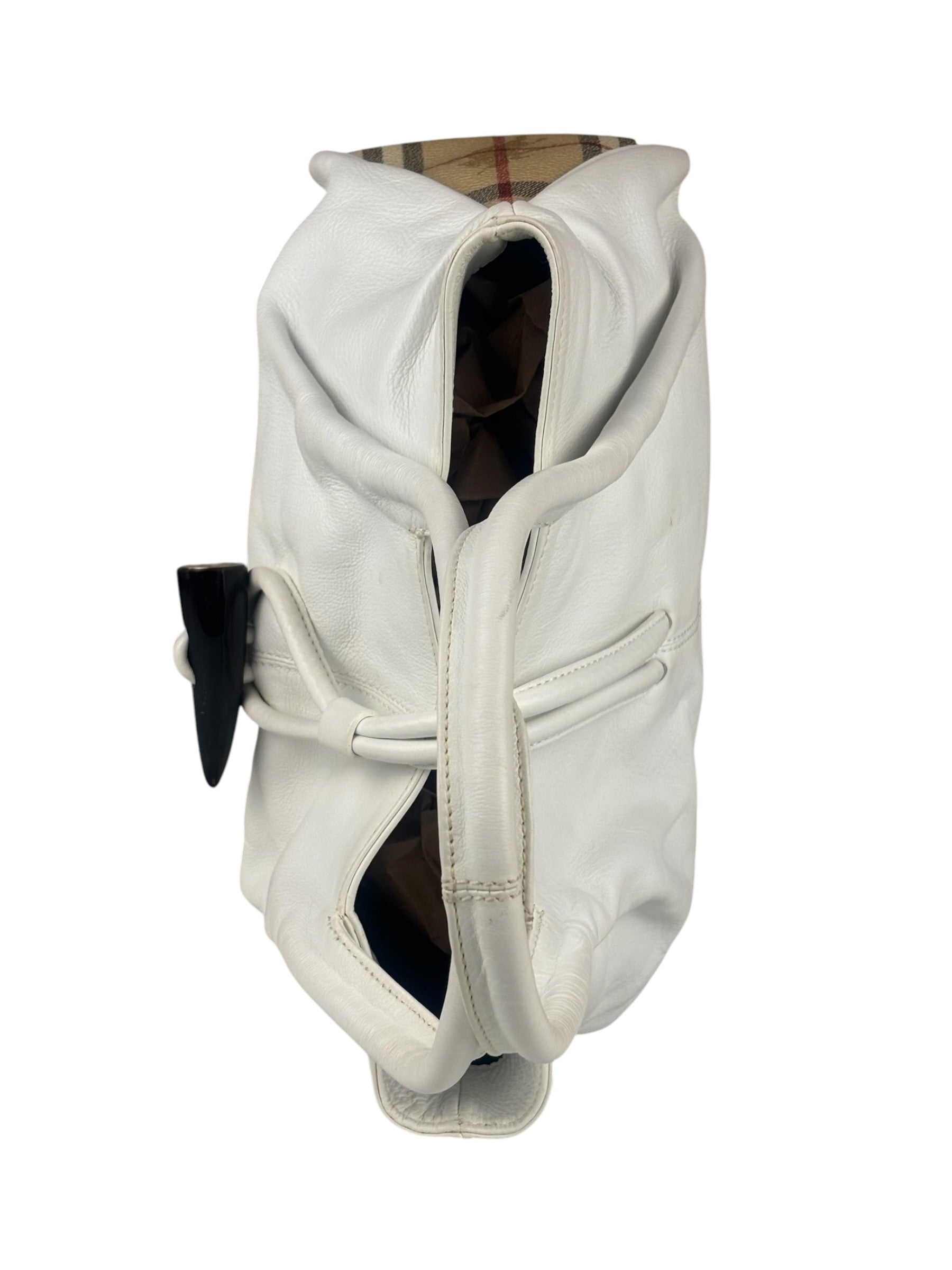 Burberry White Leather Bamboo Cinch Tote