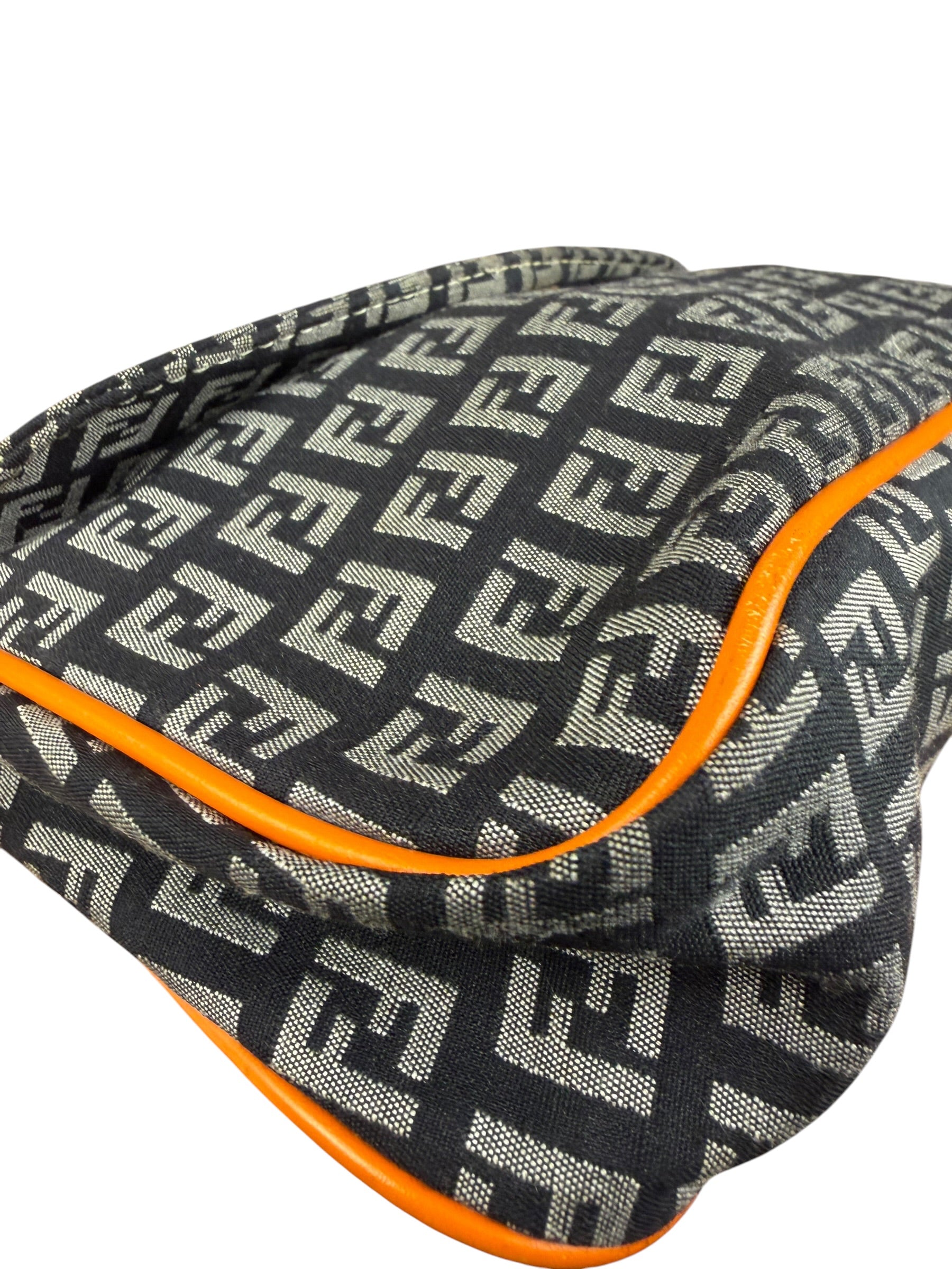 Fendi Orange Leather Trim Zucca Pochette