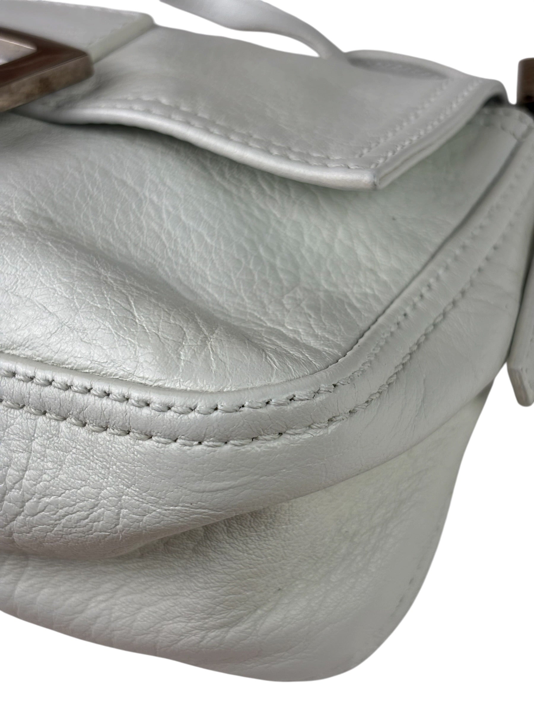 Fendi White Leather Baguette