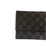 Gucci Brown Leather Trim GG TriFold Long Wallet