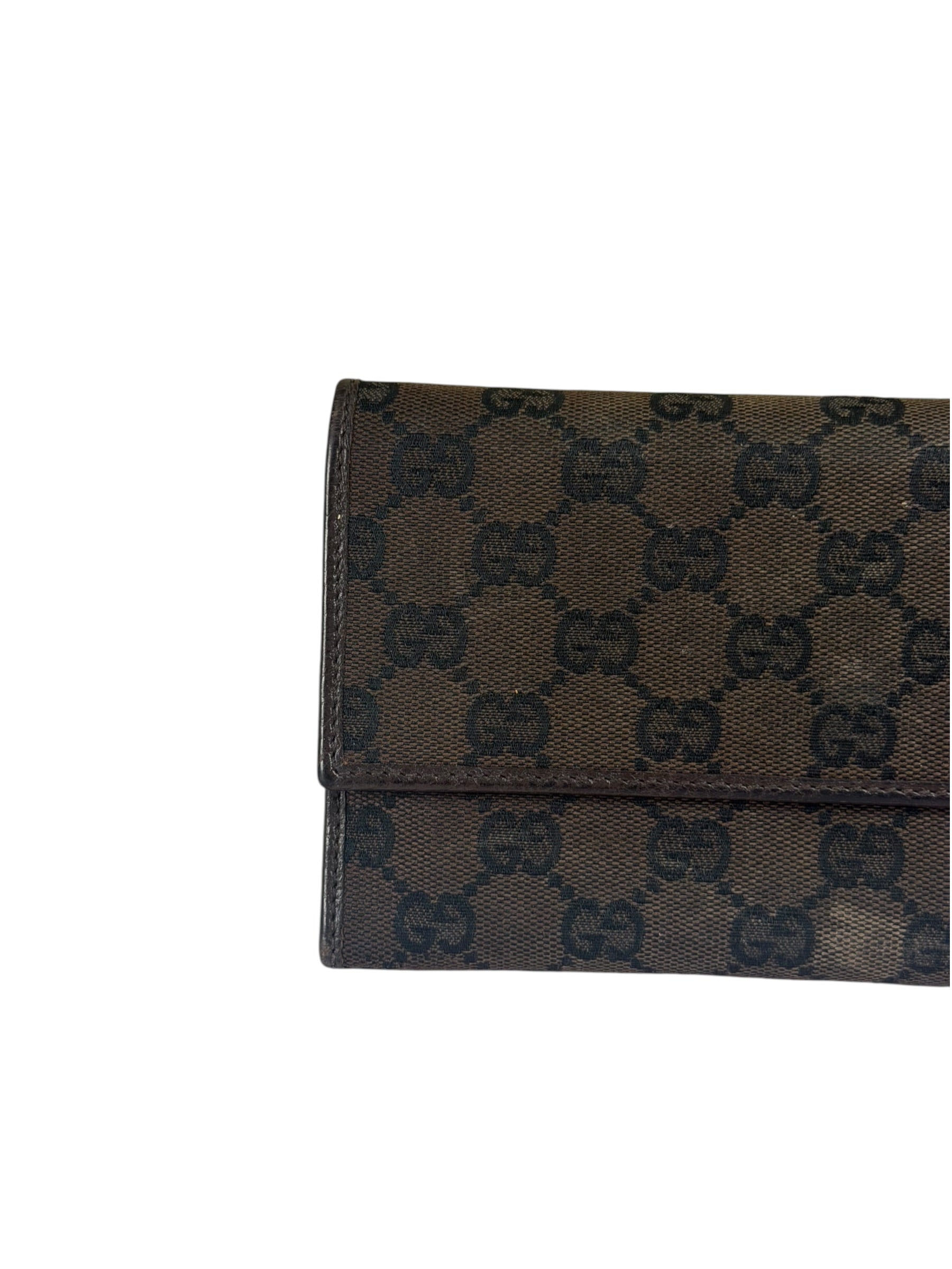 Gucci Brown Leather Trim GG TriFold Long Wallet