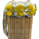 Prada Midollino Leather Trim Wicker Canvas Flower Basket