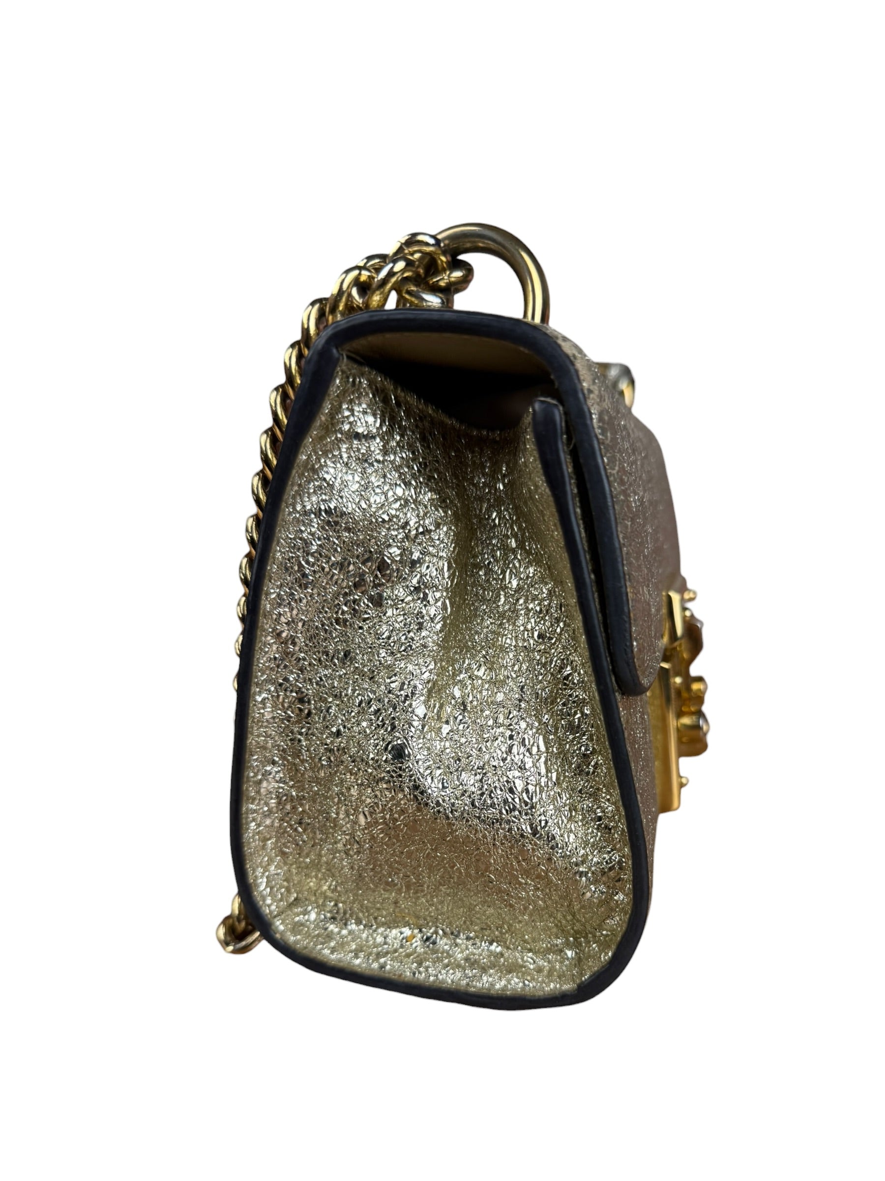 Gucci Gold Metallic Padlock Small Chain Shoulder Bag