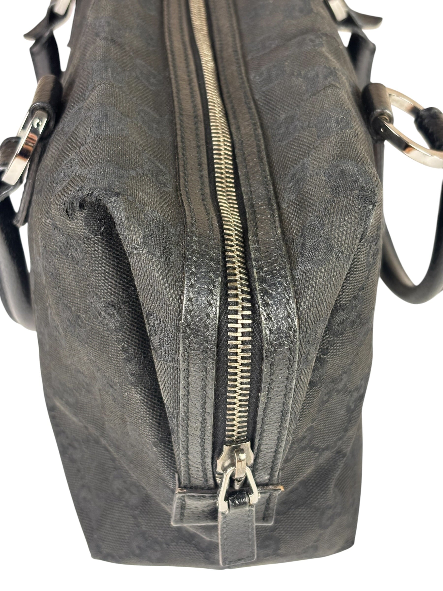 Gucci Black Leather Trim GG Top Handle Bag