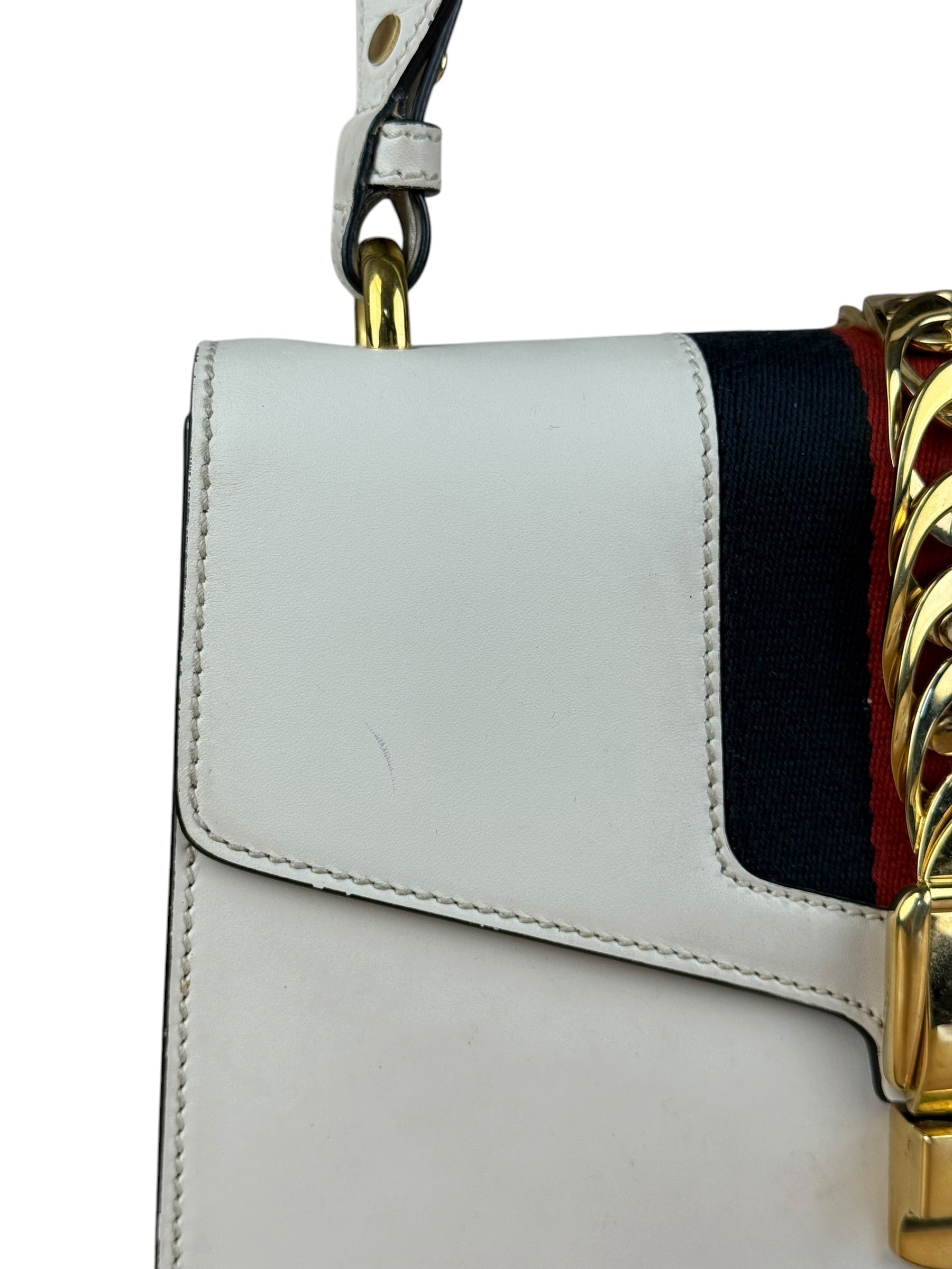 Gucci White Leather Sylvie Chain Shoulder Bag
