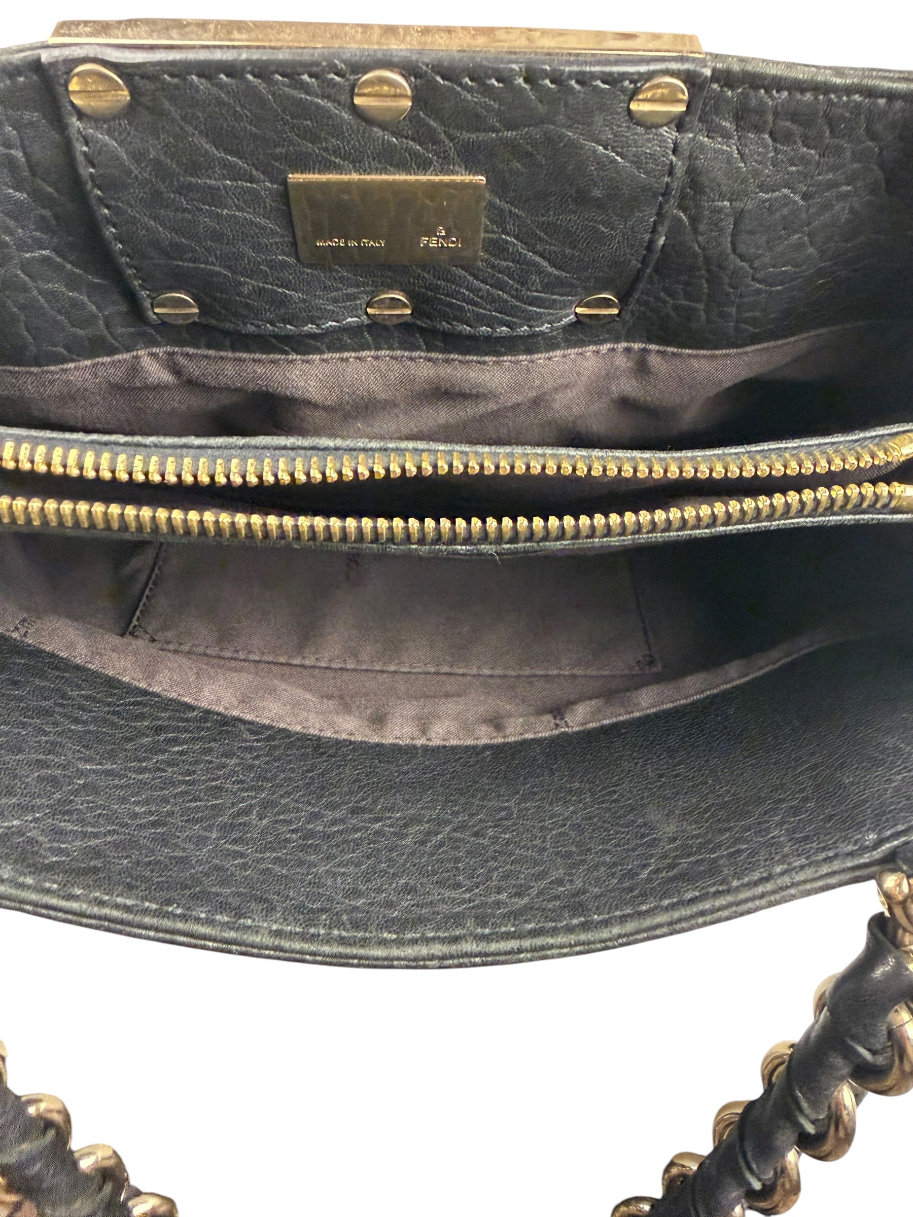 Fendi Black Leather Mia Chain Hobo Bag