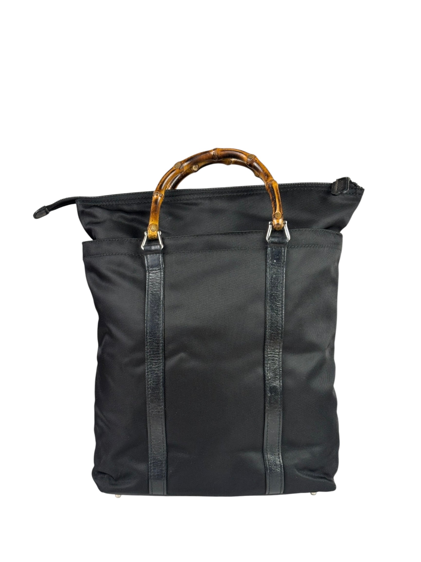 Gucci Black Nylon/Leather Trim Bamboo Top Handle Tote