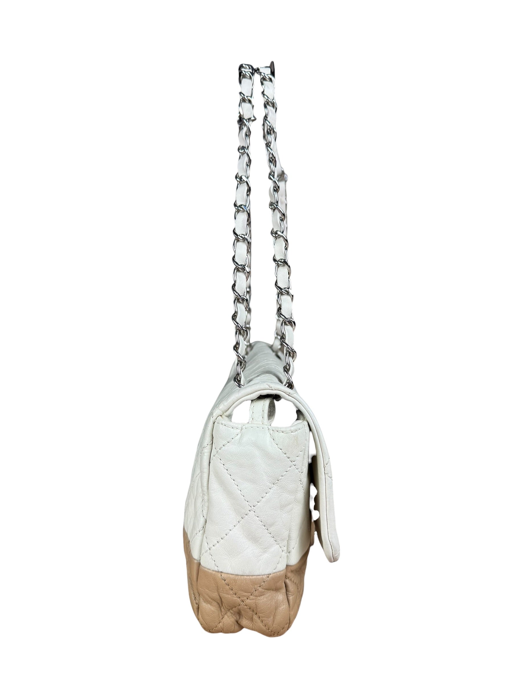 Chanel Bicolor Medium Leather Flap Bag Beige '08