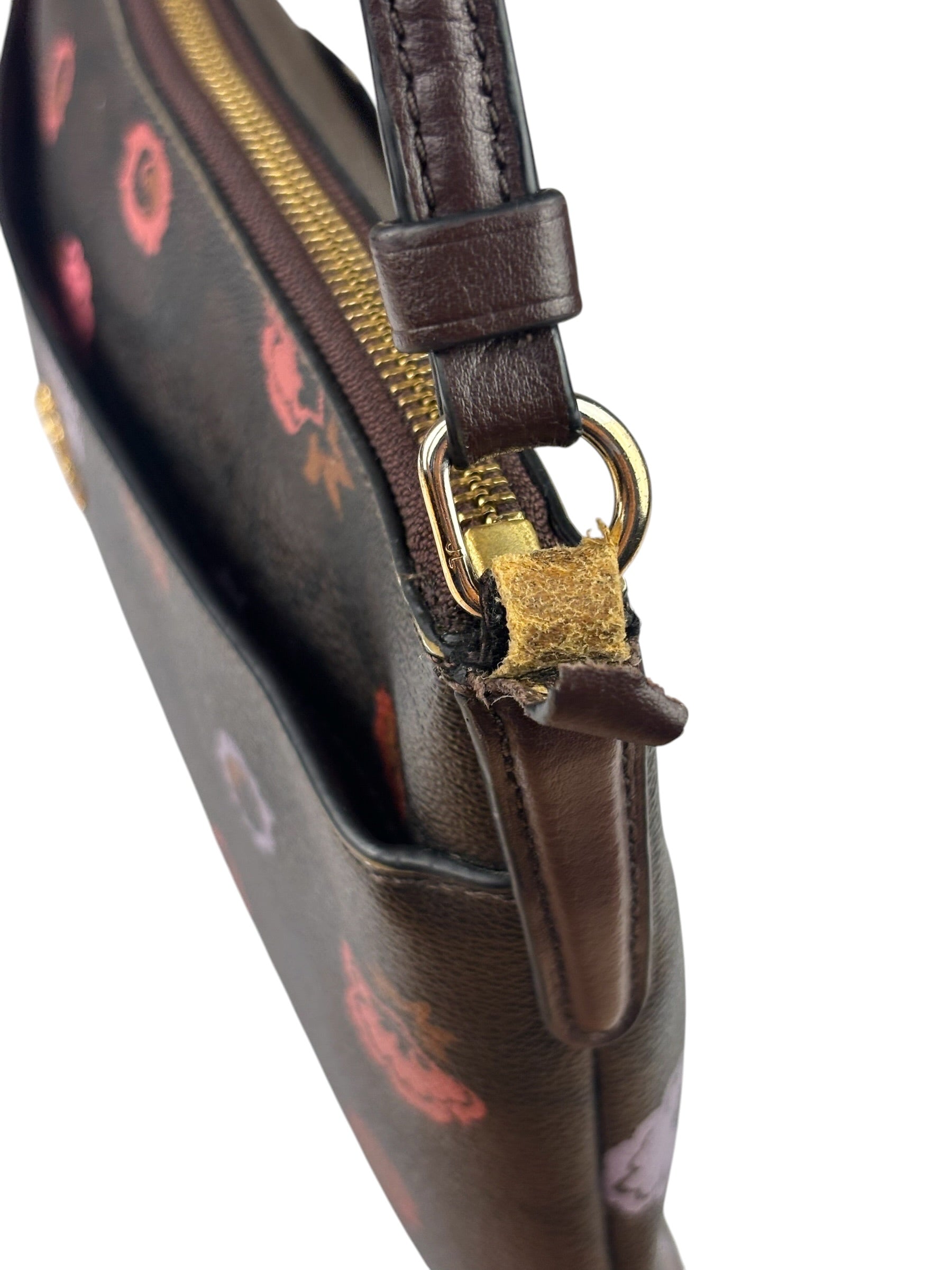 Coach Brown Leather Ranch Floral Crossbody Bag
