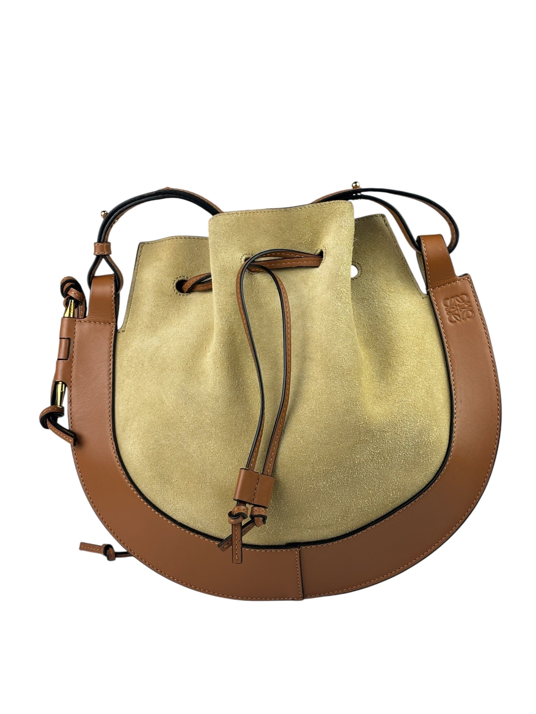 Loewe Brown/Beige Suede/Leather Trim Horseshoe Shoulder Bag