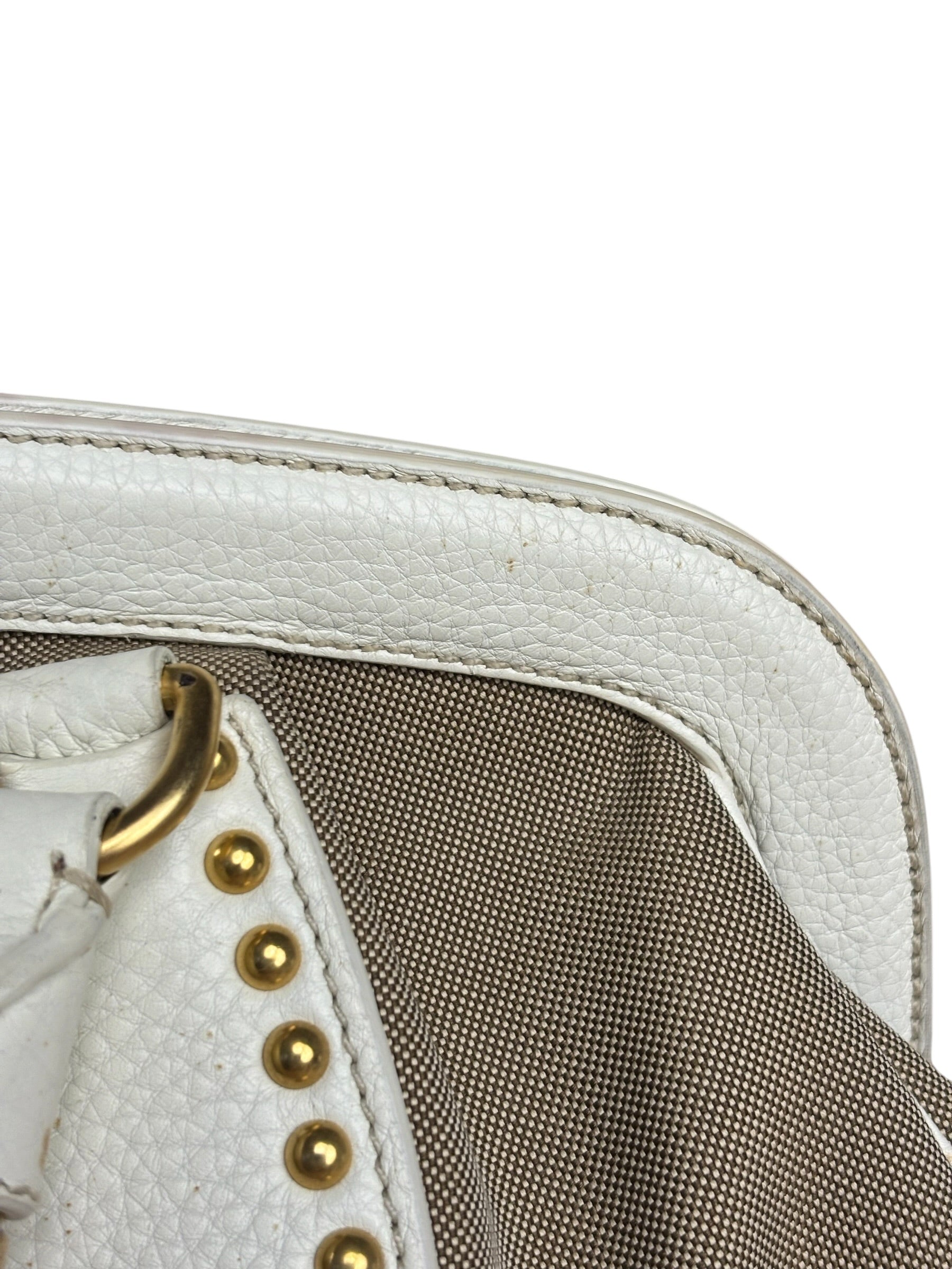 Prada Beige Vitello Trimmed Canapa Bag