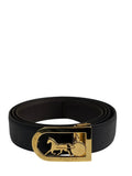 Celine Black Leather Horse & Carriage Buckle Belt
