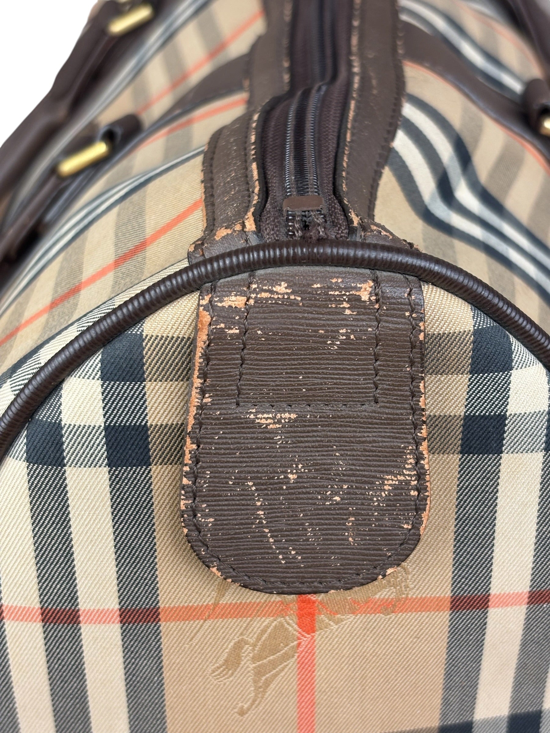 Burberry Leather House Check Boston Duffle Bag