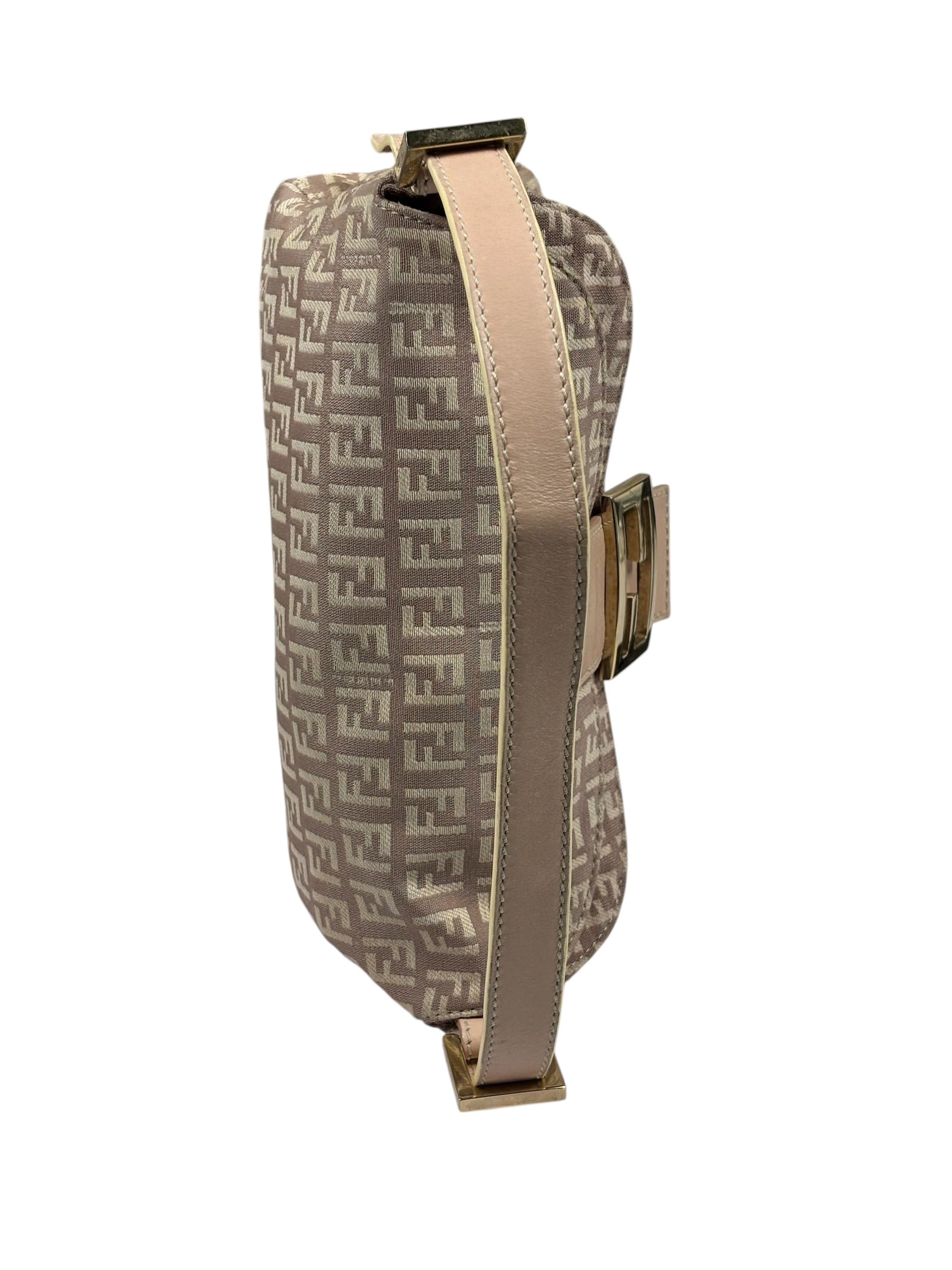 Fendi Rose Beige  Leather Trim Zucca Baguette