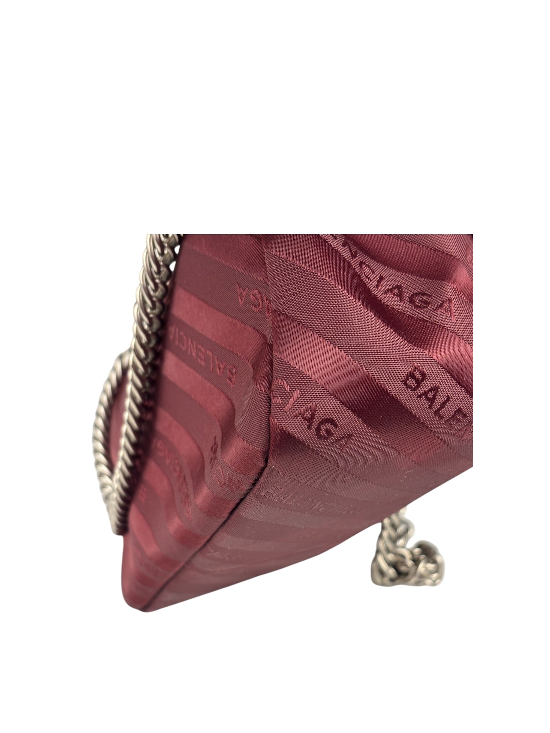 Balenciaga Burgundy Satin Jacquard Round S Lock Shoulder Bag