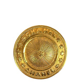 Chanel Vintage Gilded Sunburst Medalliion Button Brooch 1980s