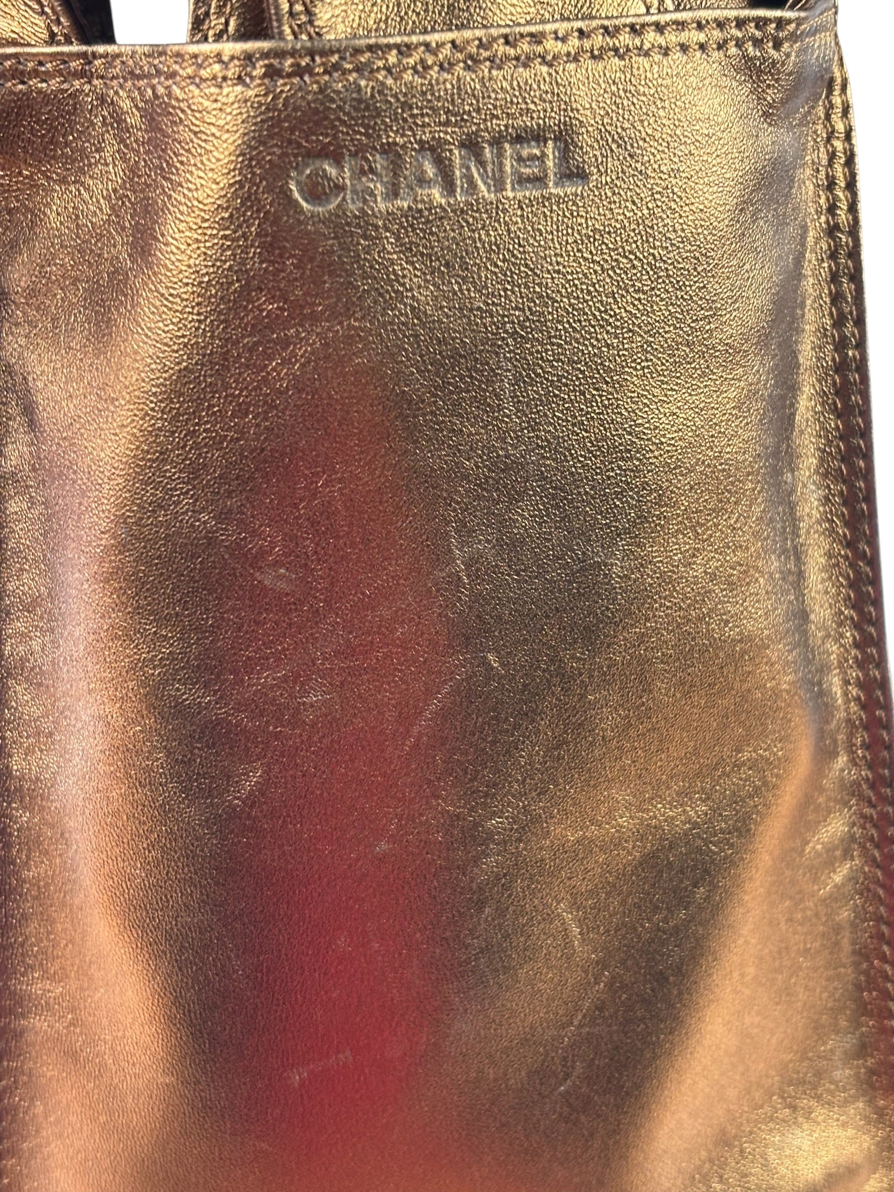 Chanel Vintage Metallic Bronze Leather Crossbody Bag 1997