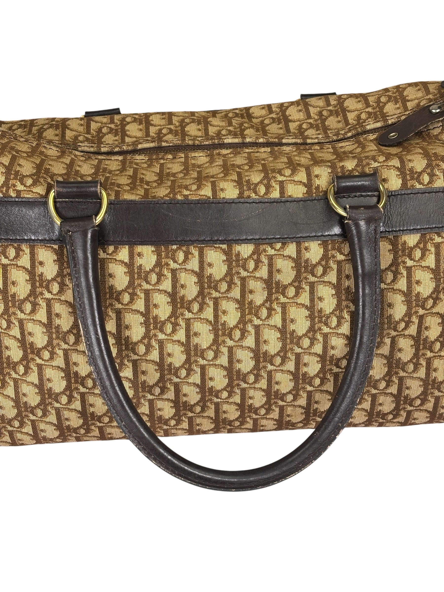 Christian Dior Brown Leather Trim Trotter Boston Handbag
