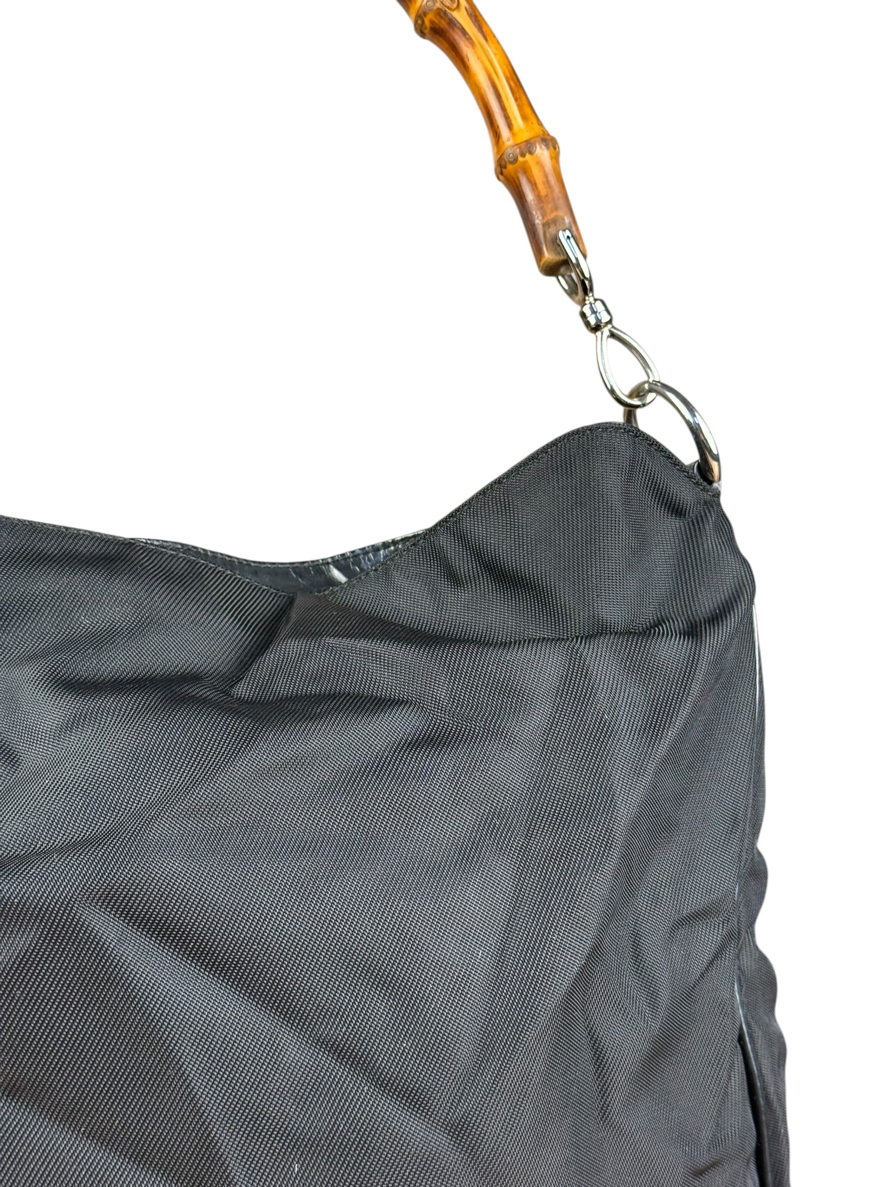 Gucci Vintage Black Canvas Bamboo Handle Bag