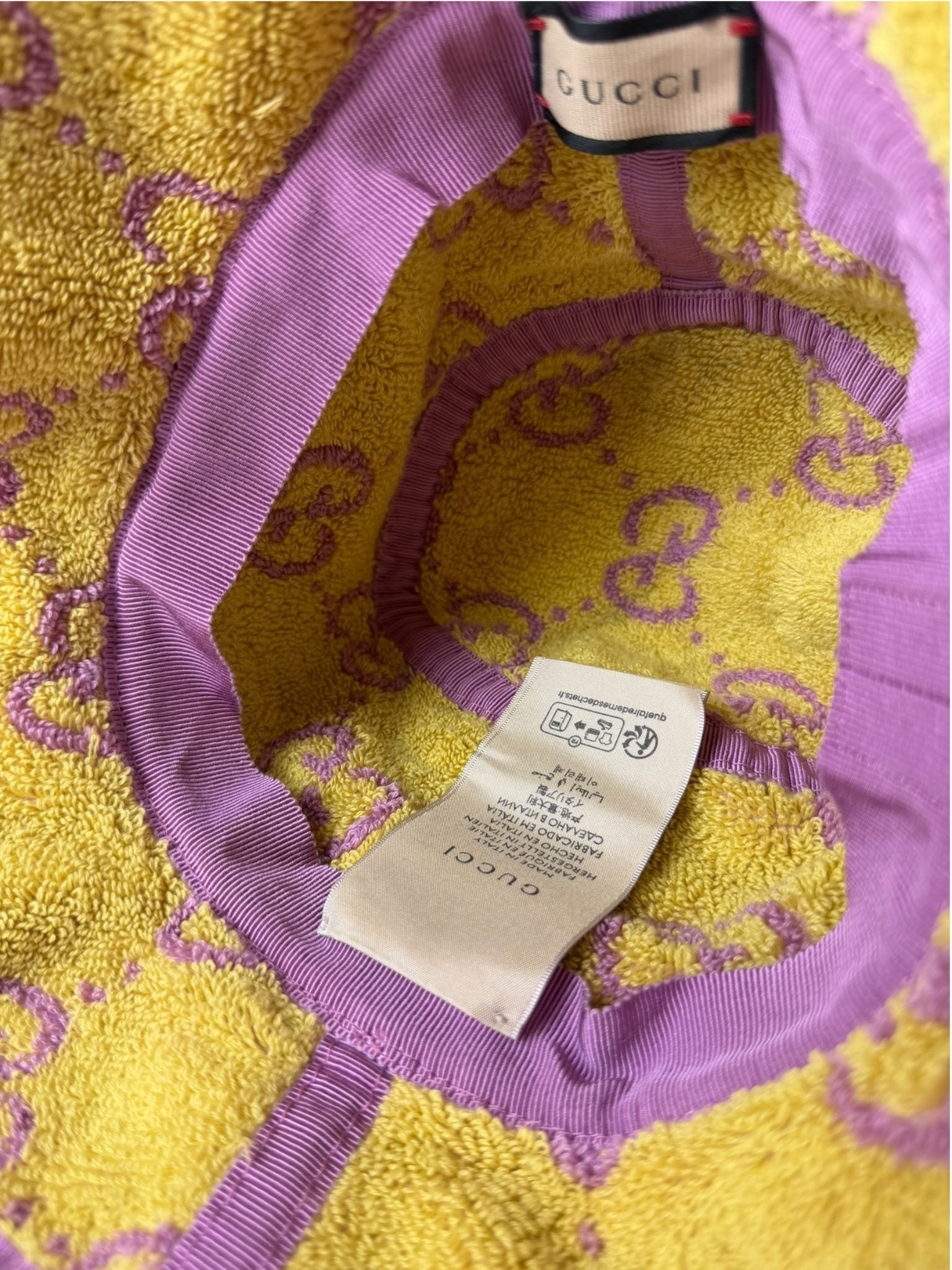 Gucci Pink/Yellow GG  Small Terry Bucket Hat