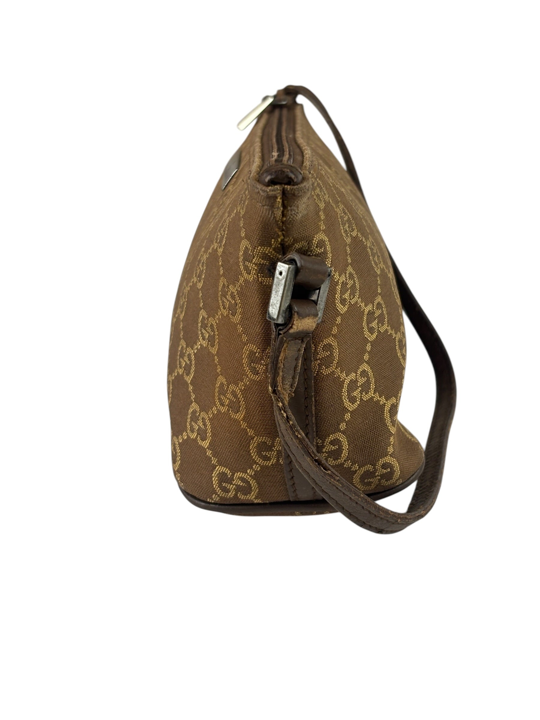 Gucci Brown Leather Trim GG Boat Pochette