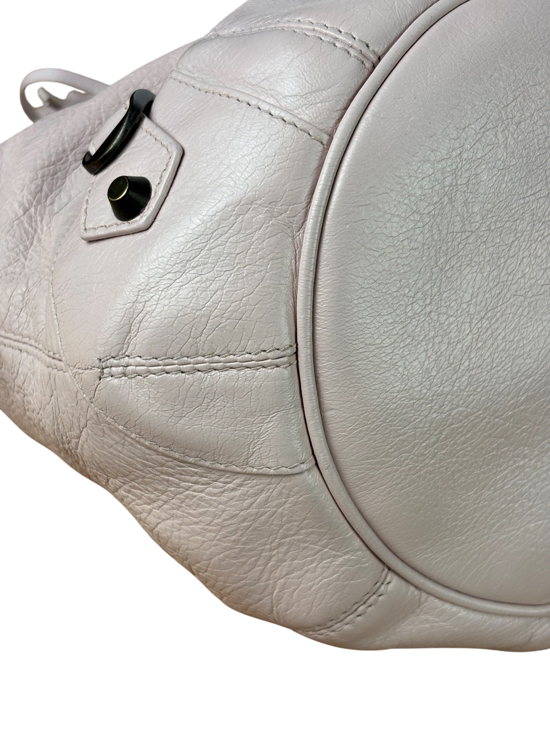 Balenciaga Baby Pink Leather Pompon Moto City 2Way Bucket Bag