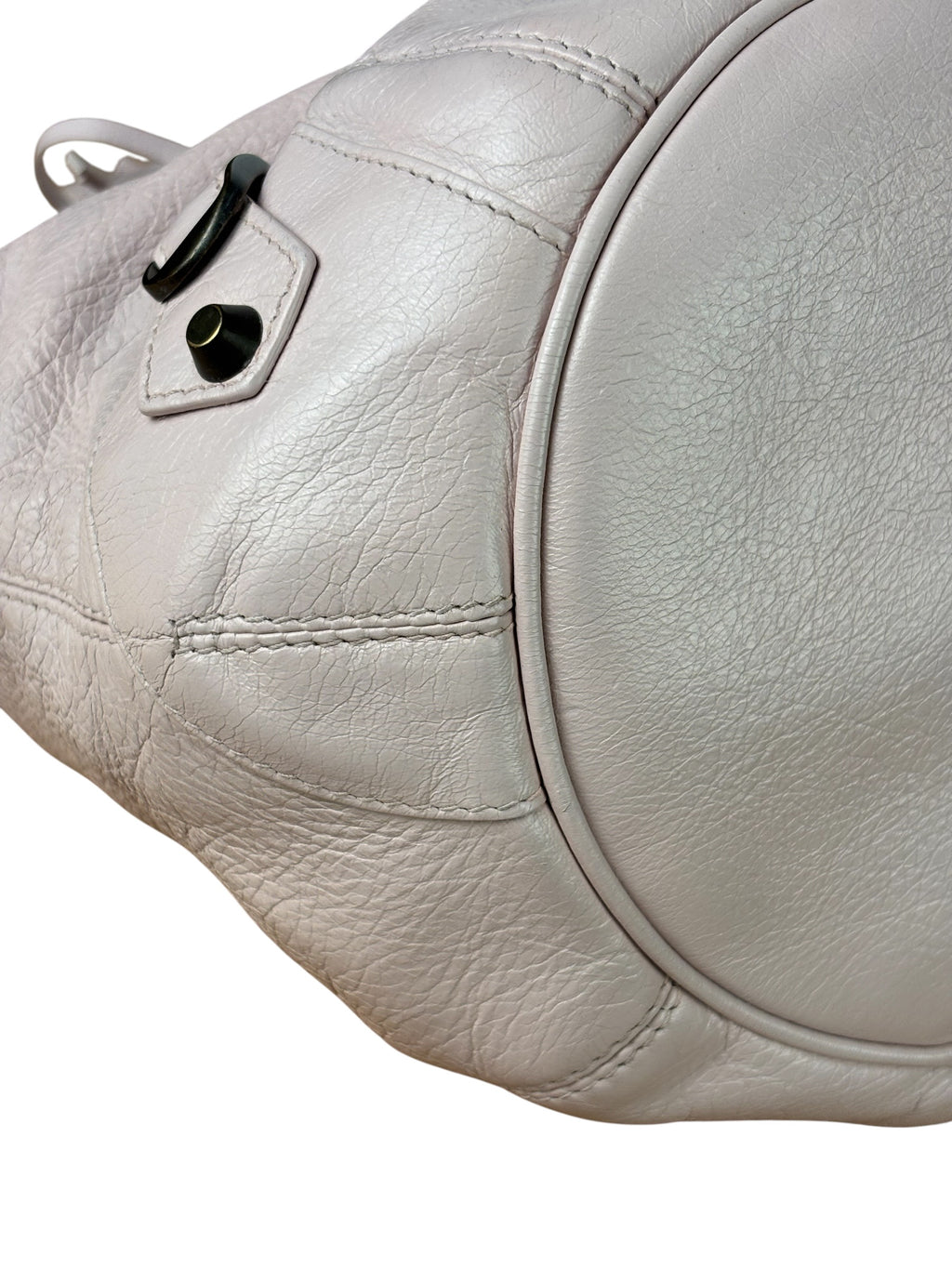 Balenciaga Baby Pink Leather Pompon Moto City 2Way Bucket Bag