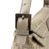 Fendi Grey Leather Trim Zucca Baguette
