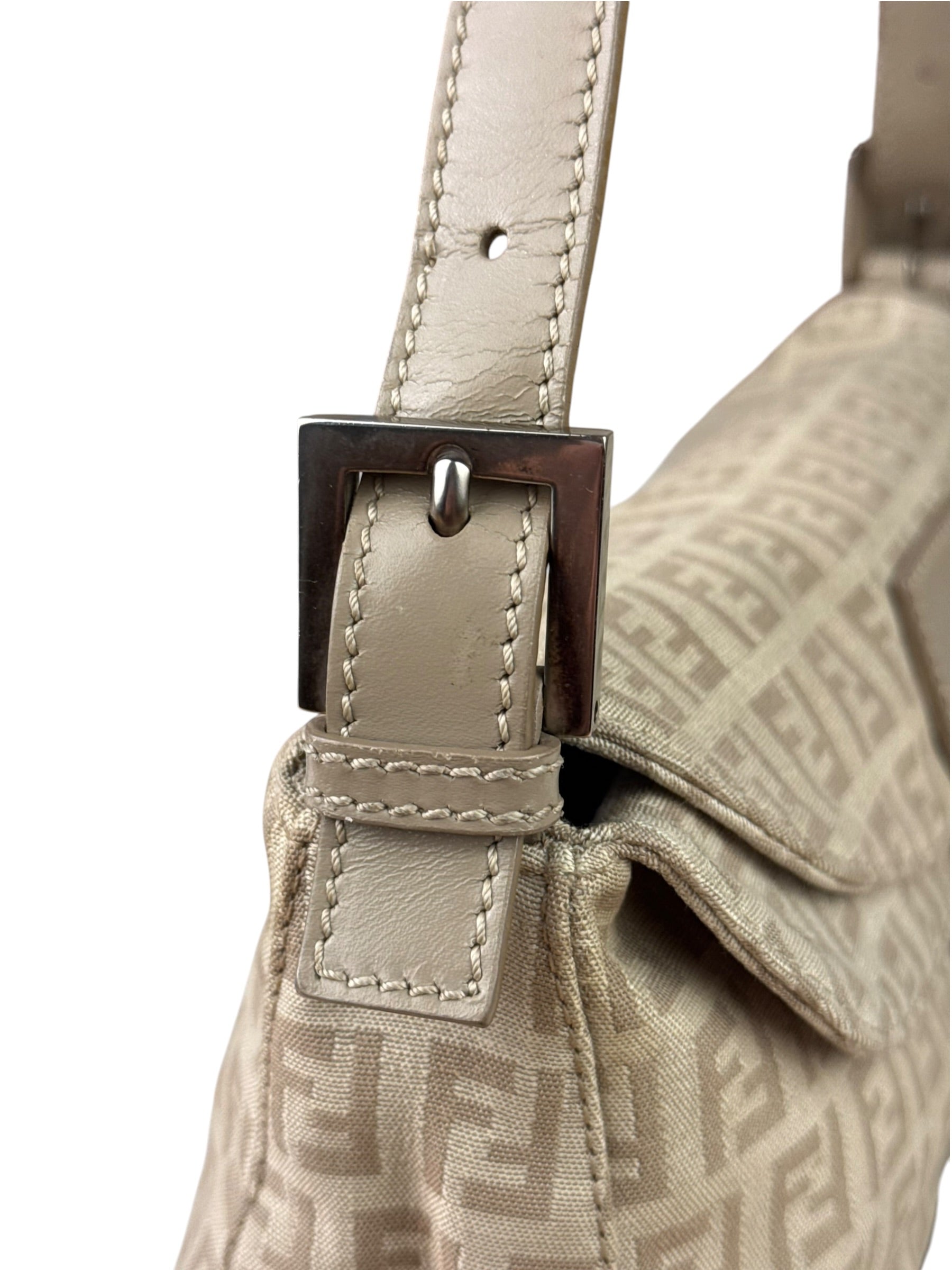 Fendi Grey Leather Trim Zucca Baguette