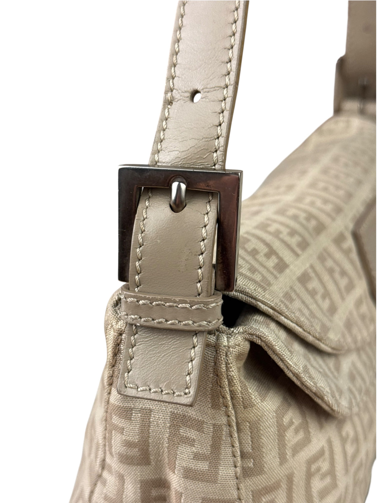 Fendi Grey Leather Trim Zucca Baguette