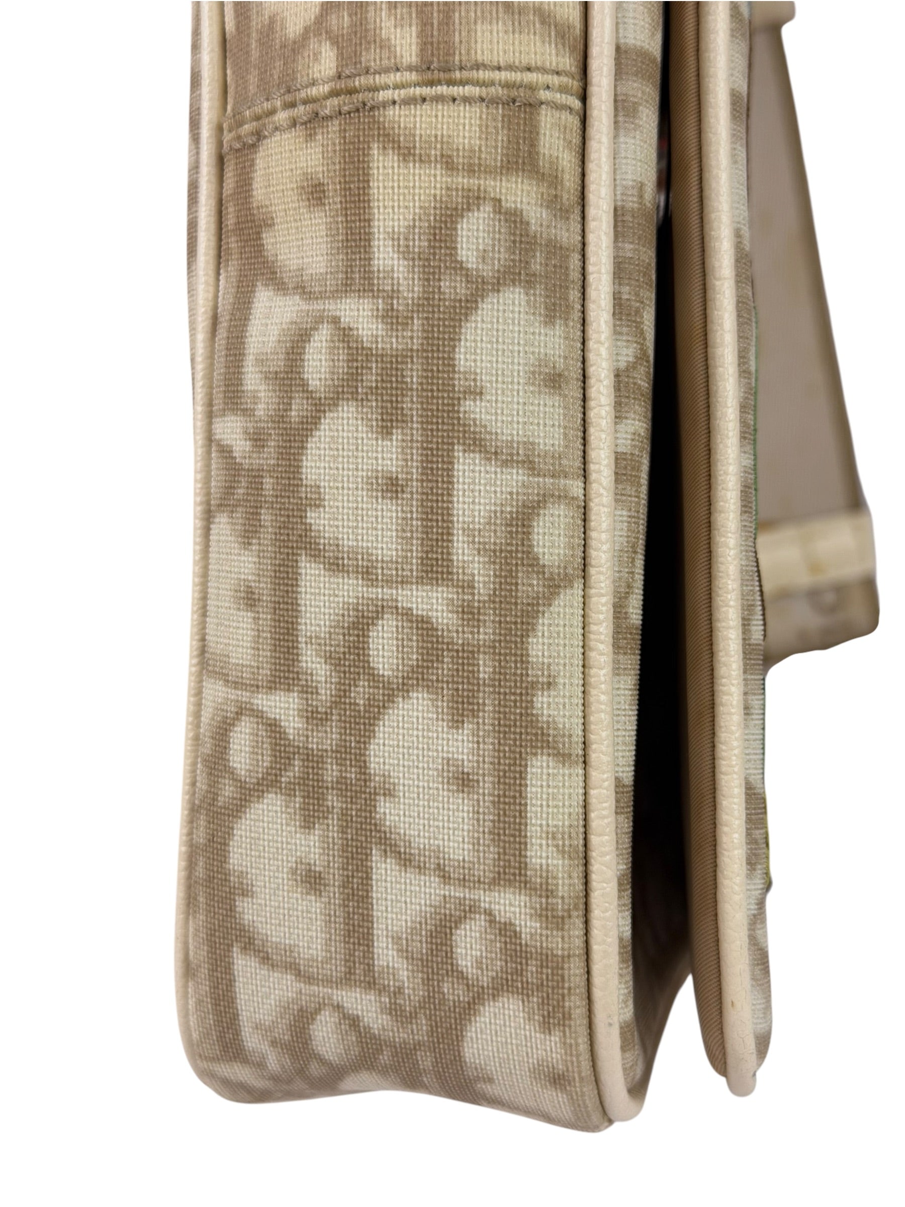 Christian Dior Beige Leather Trim Trotter Floral Embroidered Flap Bag