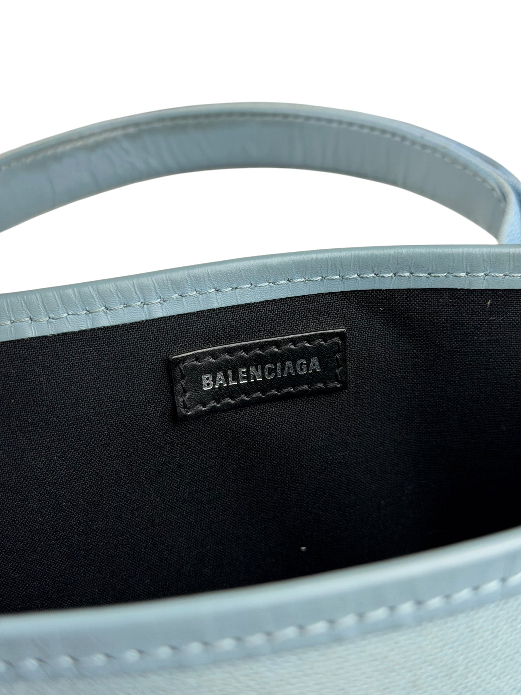 Balenciaga Light Blue Leather Trim Cabas XS Tote Bag