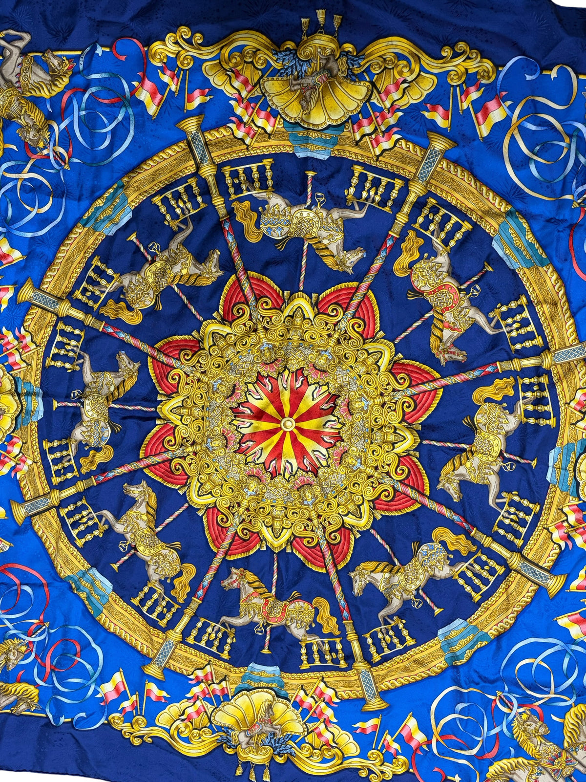 Hermes Navy Luna Park Silk Scarf