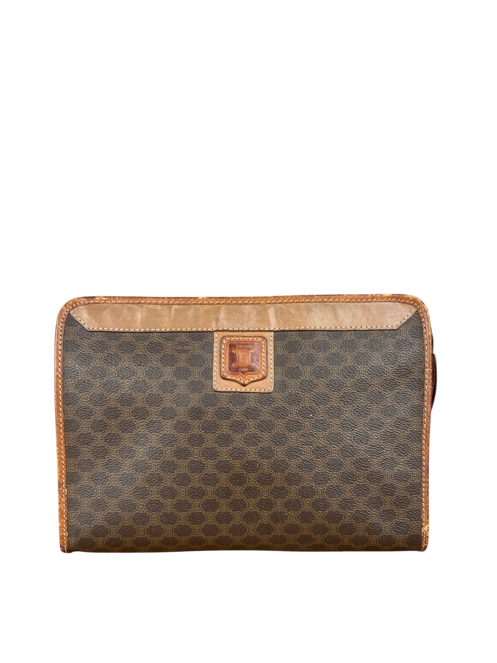 Celine Vintage Brown Leather Macadam Pouch