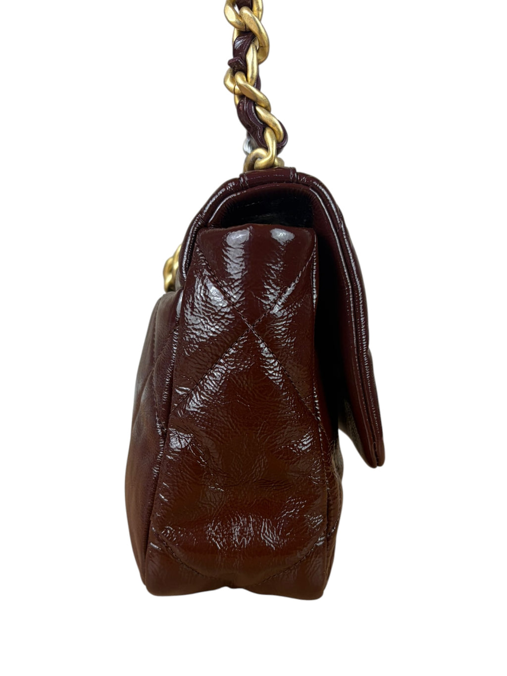 Chanel 19 Burgundy Quilted Patent Leather Two-Way Flap Bag 2020