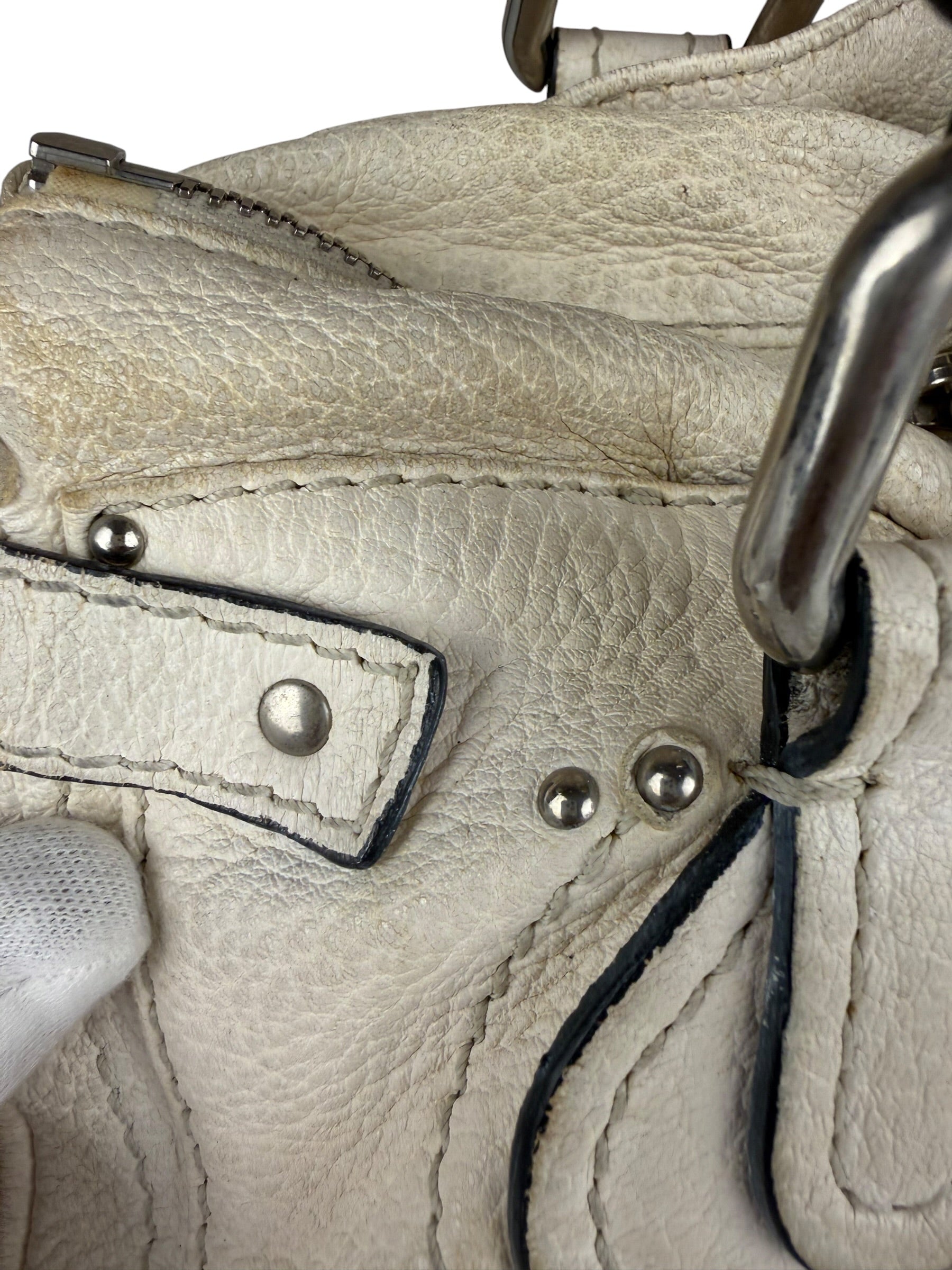 Chloé White Leather Paddington Handbag (Repainted)