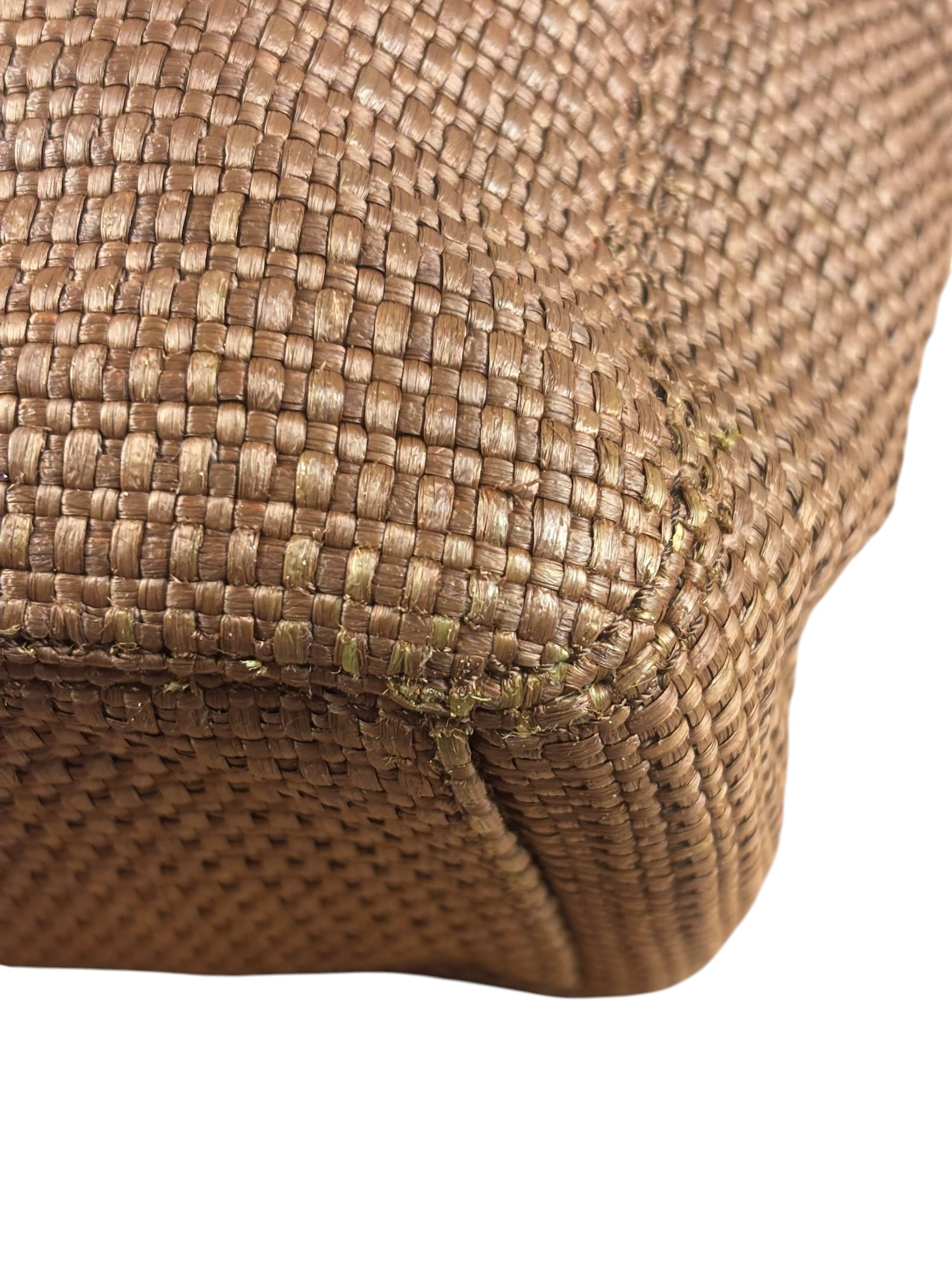 Chanel Vintage Brown Woven Straw Raffia Wooden Top Handle Handbag 2001