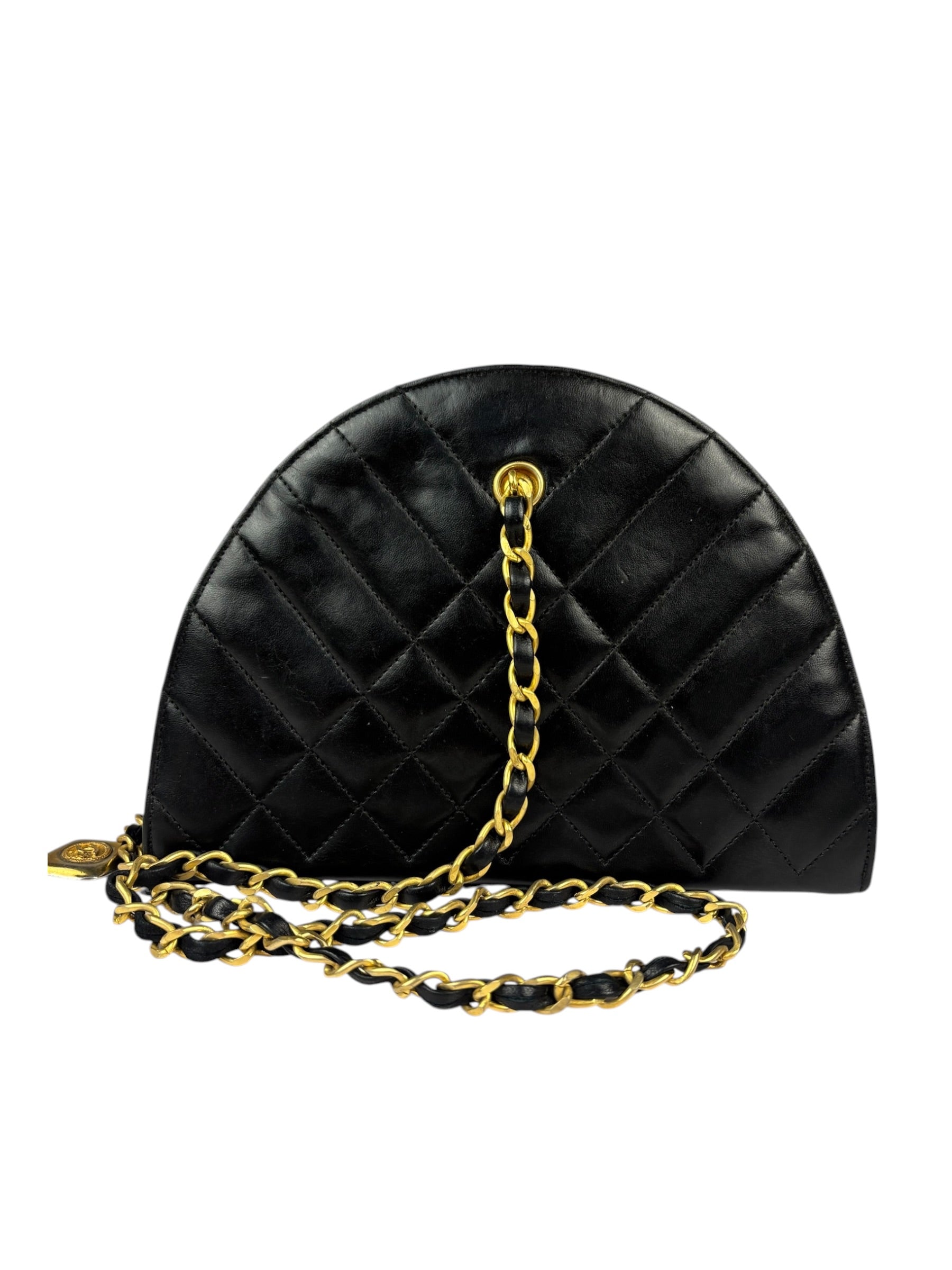 Chanel Vintage Black Quilted Lambskin Half Moon Shoulder Bag 1989