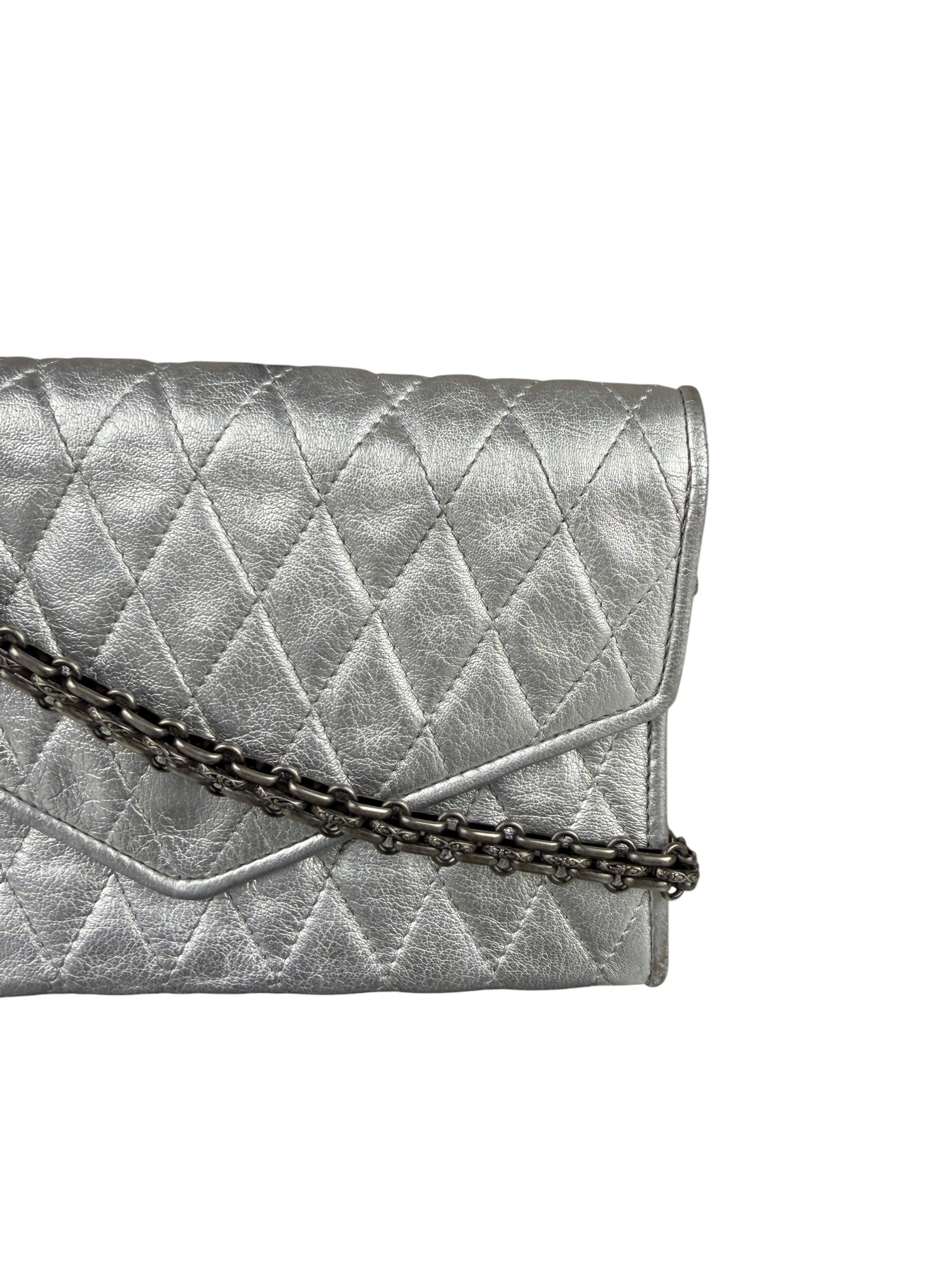 Chanel Vintage Metallic Silver Quilted Tassel Flap Bag 1997