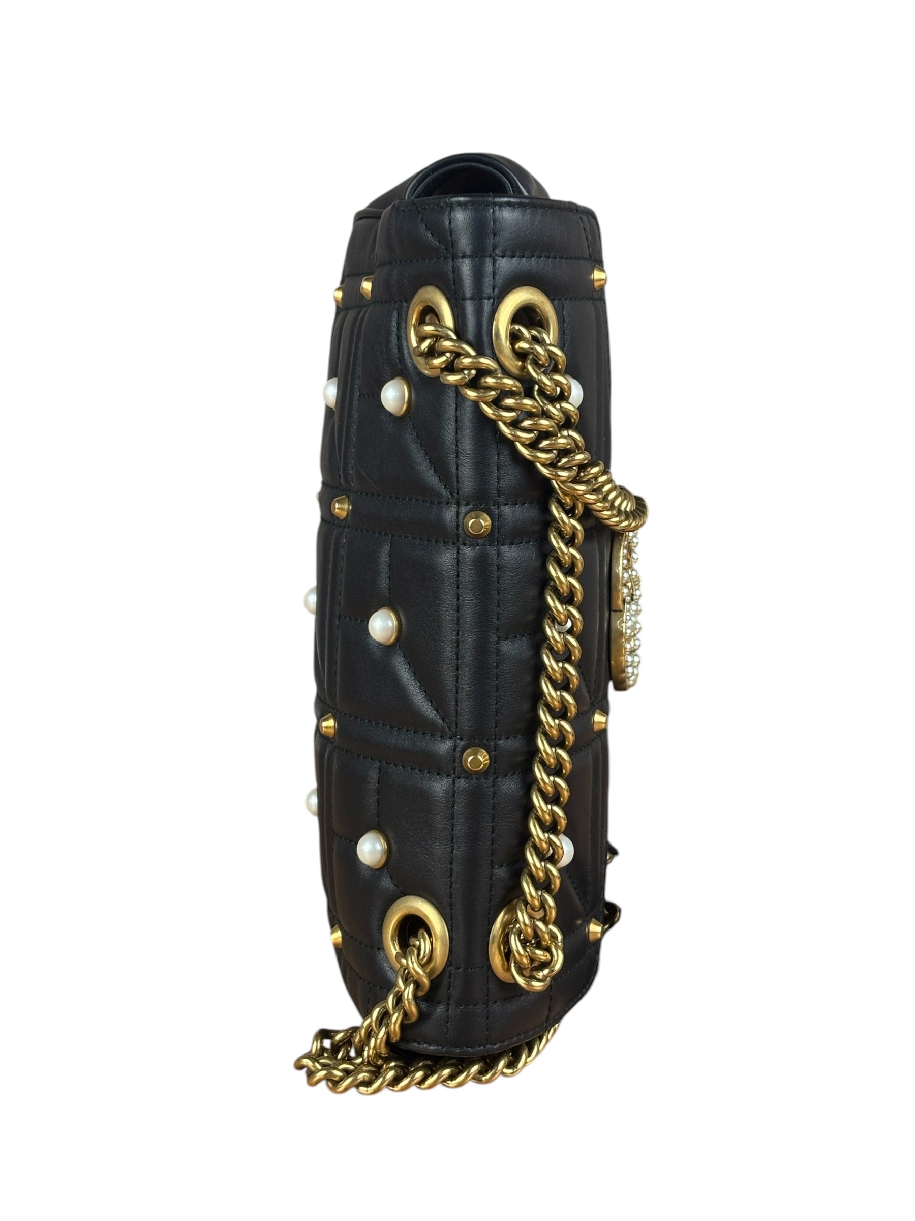 Gucci Black Pearly GG Marmont Flap Bag