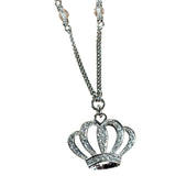 Christian Dior Vintage Crown Rhinestone Pendant Logo Necklace
