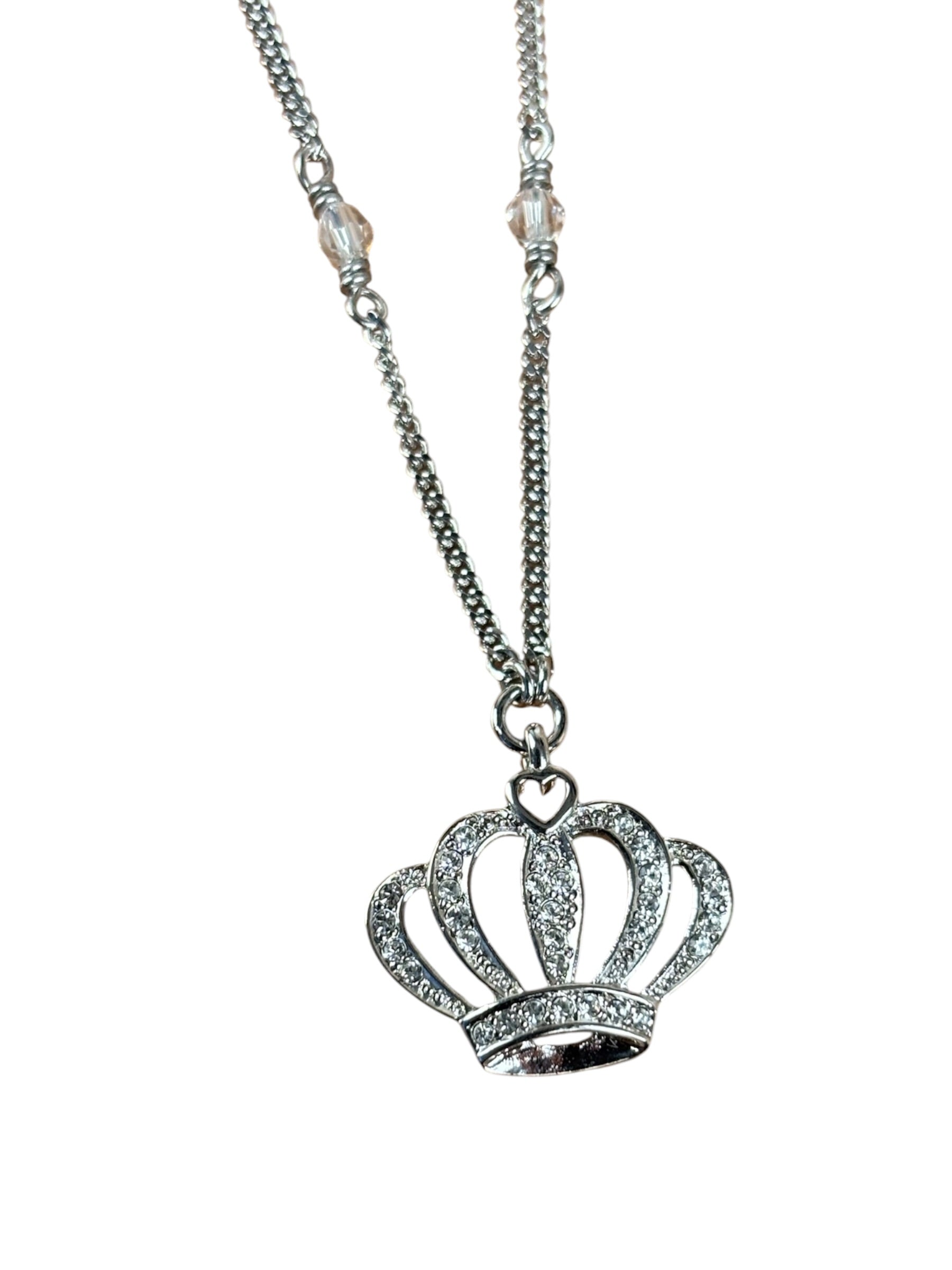 Christian Dior Vintage Crown Rhinestone Pendant Logo Necklace
