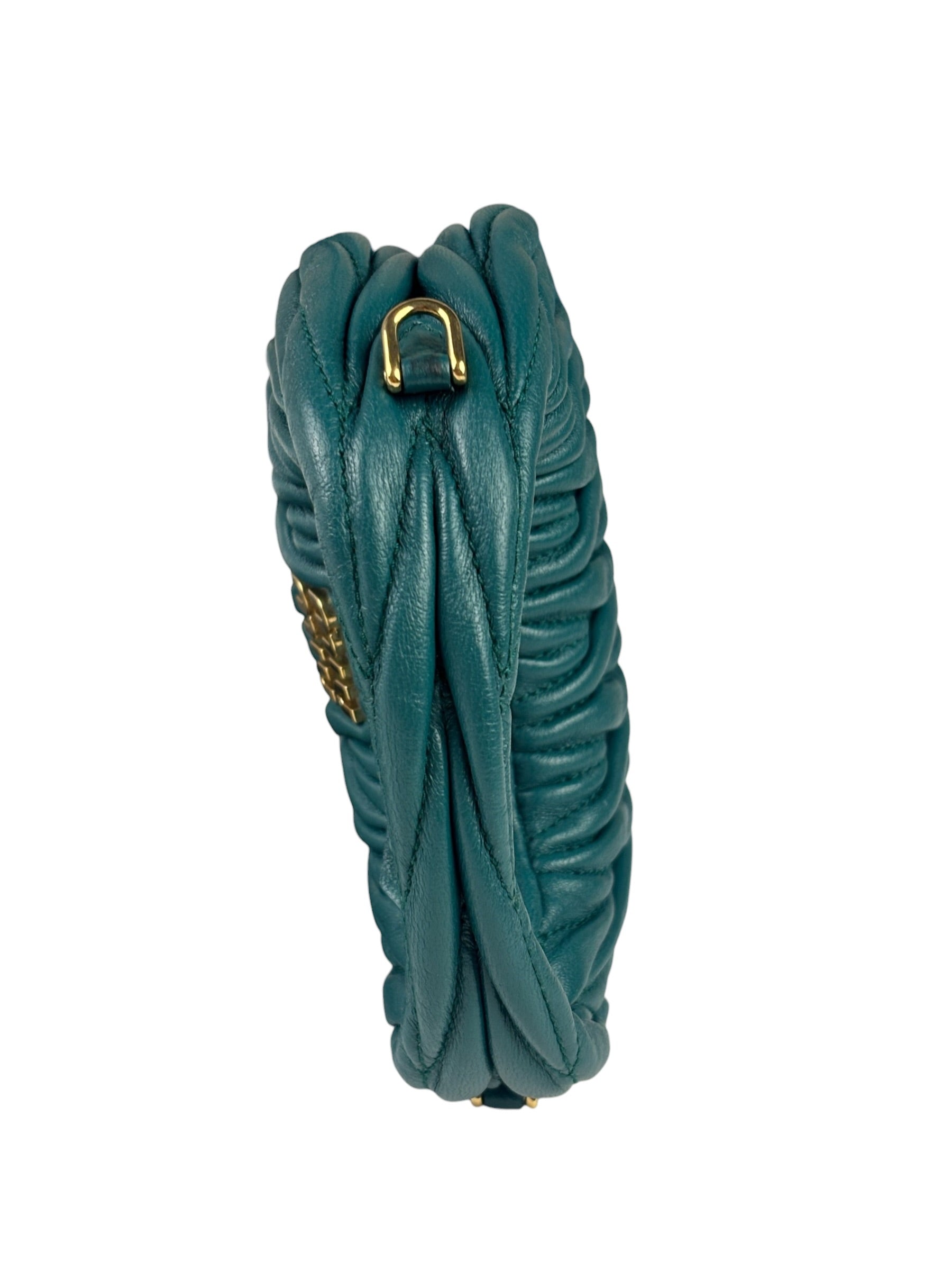 Miu Miu Dark Green Nappa Leather Wander Matelasse Micro Hobo Bag