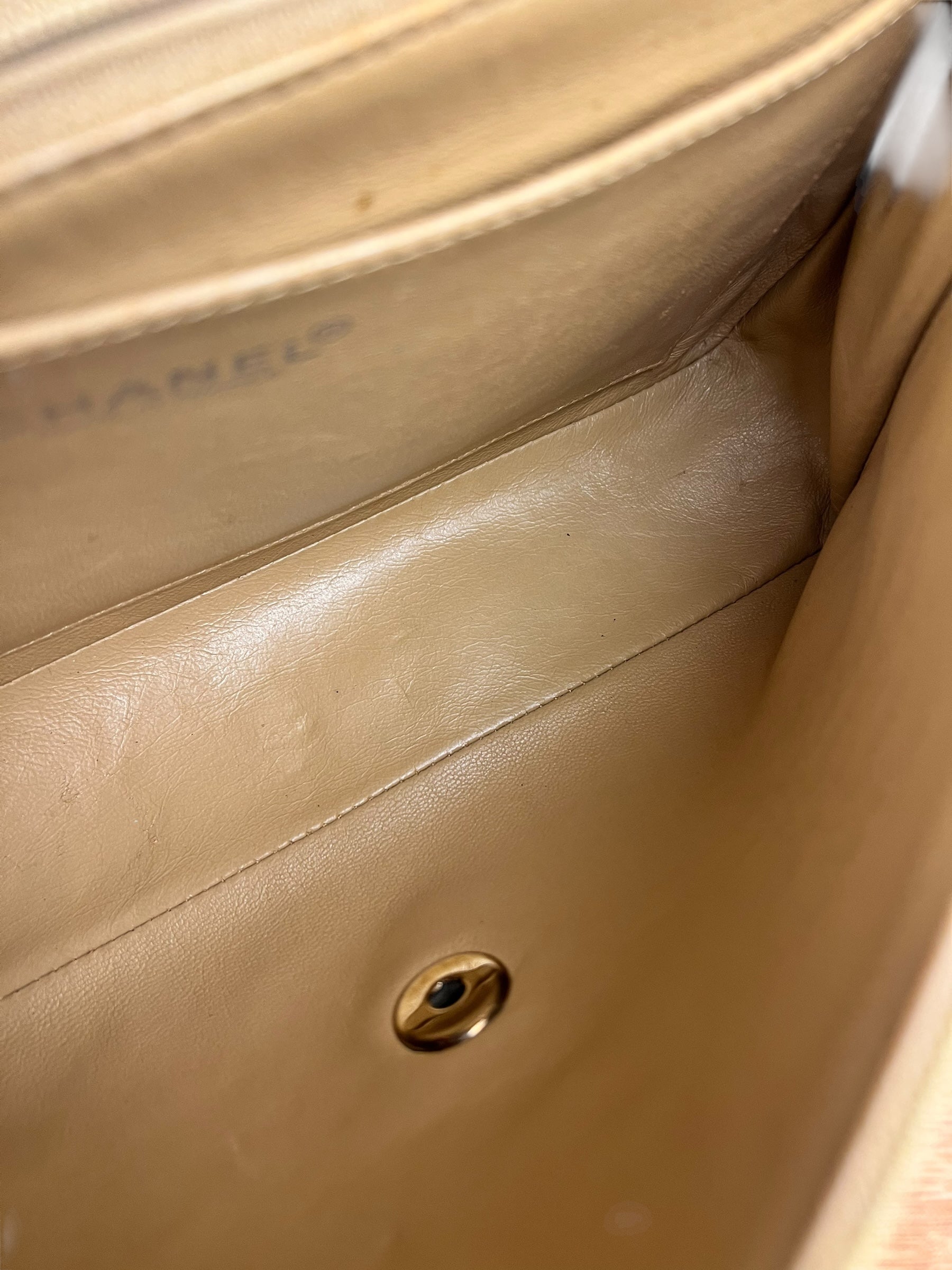Chanel Vintage Beige Jersey Quilted Classic Flap Bag
