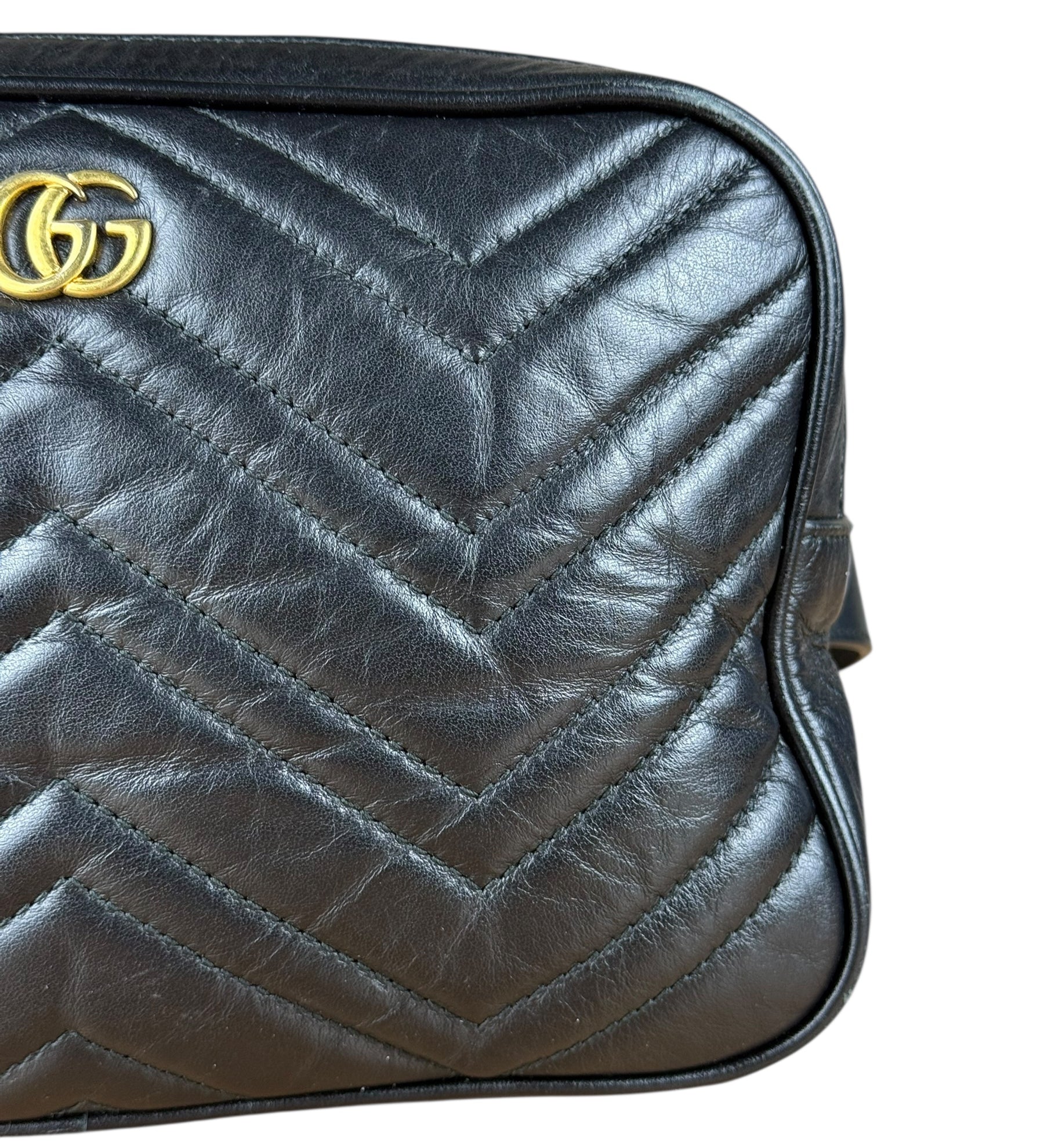Gucci GG Black Chevron Leather Belt Bag