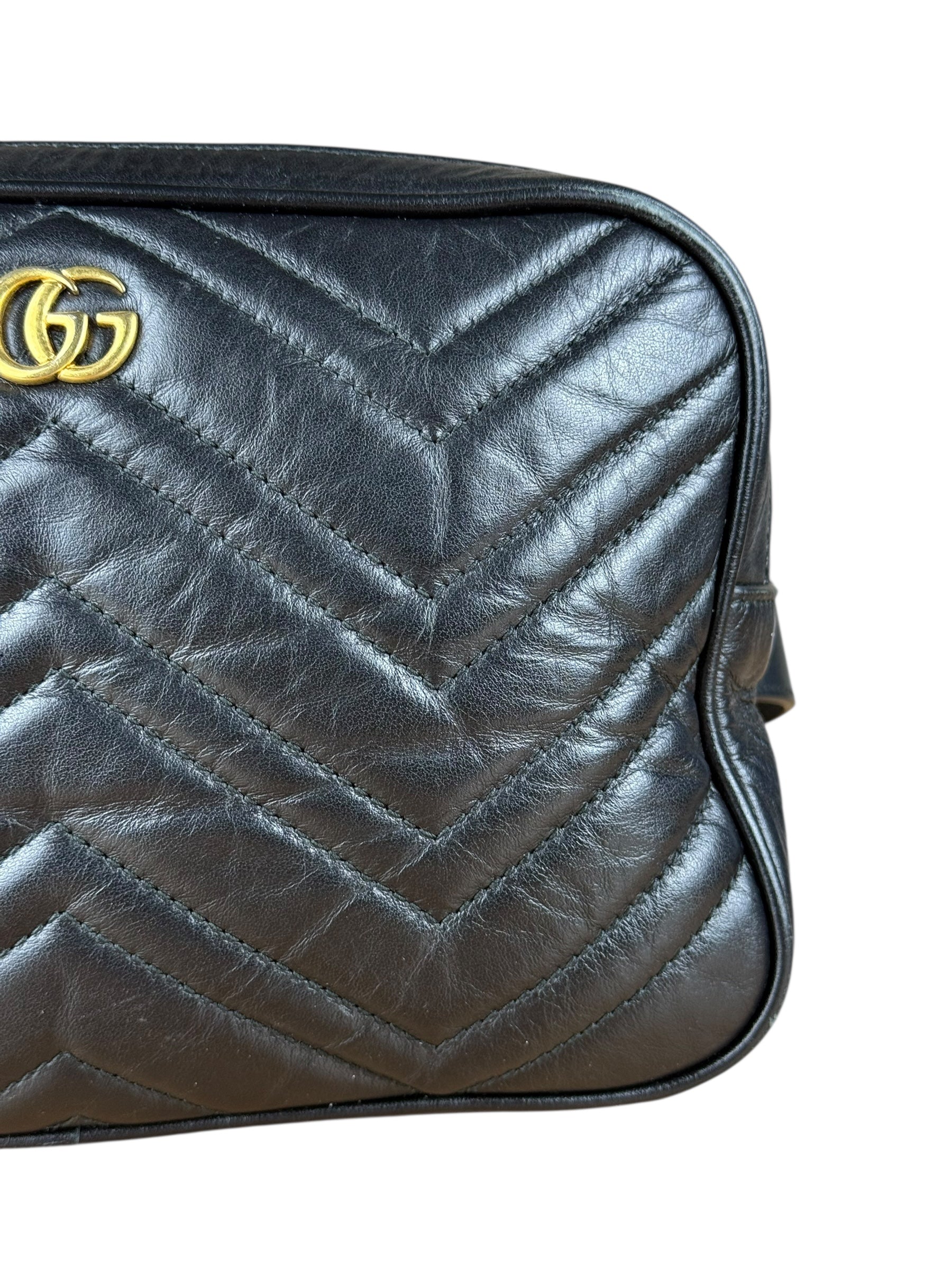 Gucci GG Black Chevron Leather Belt Bag
