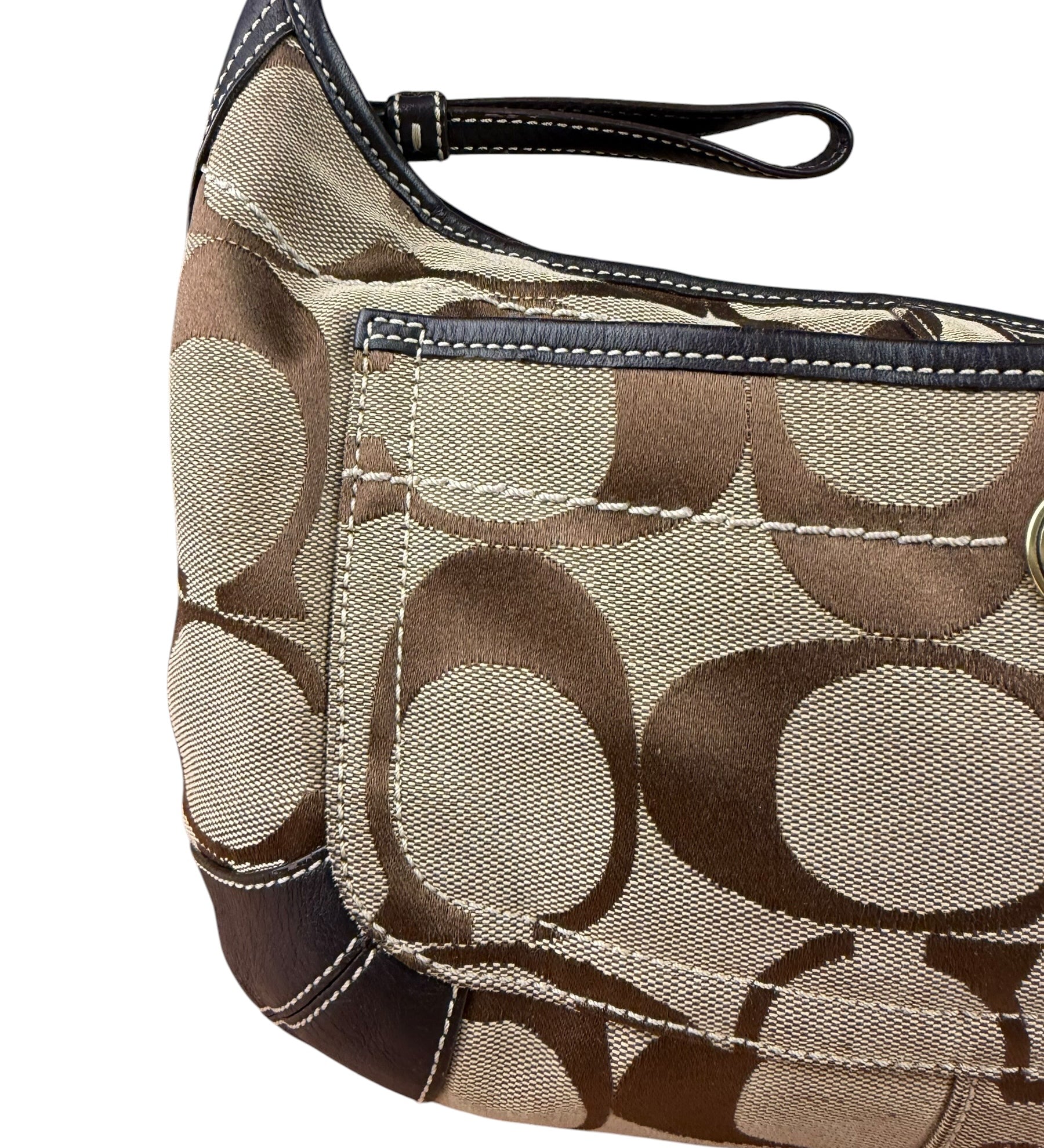 Coach Brown Leather Trim Signature Ergo Hobo Bag