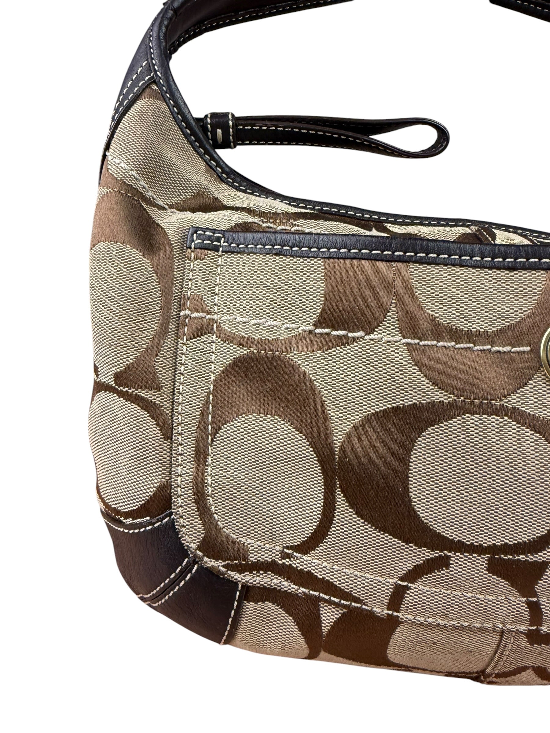 Coach Brown Leather Trim Signature Ergo Hobo Bag