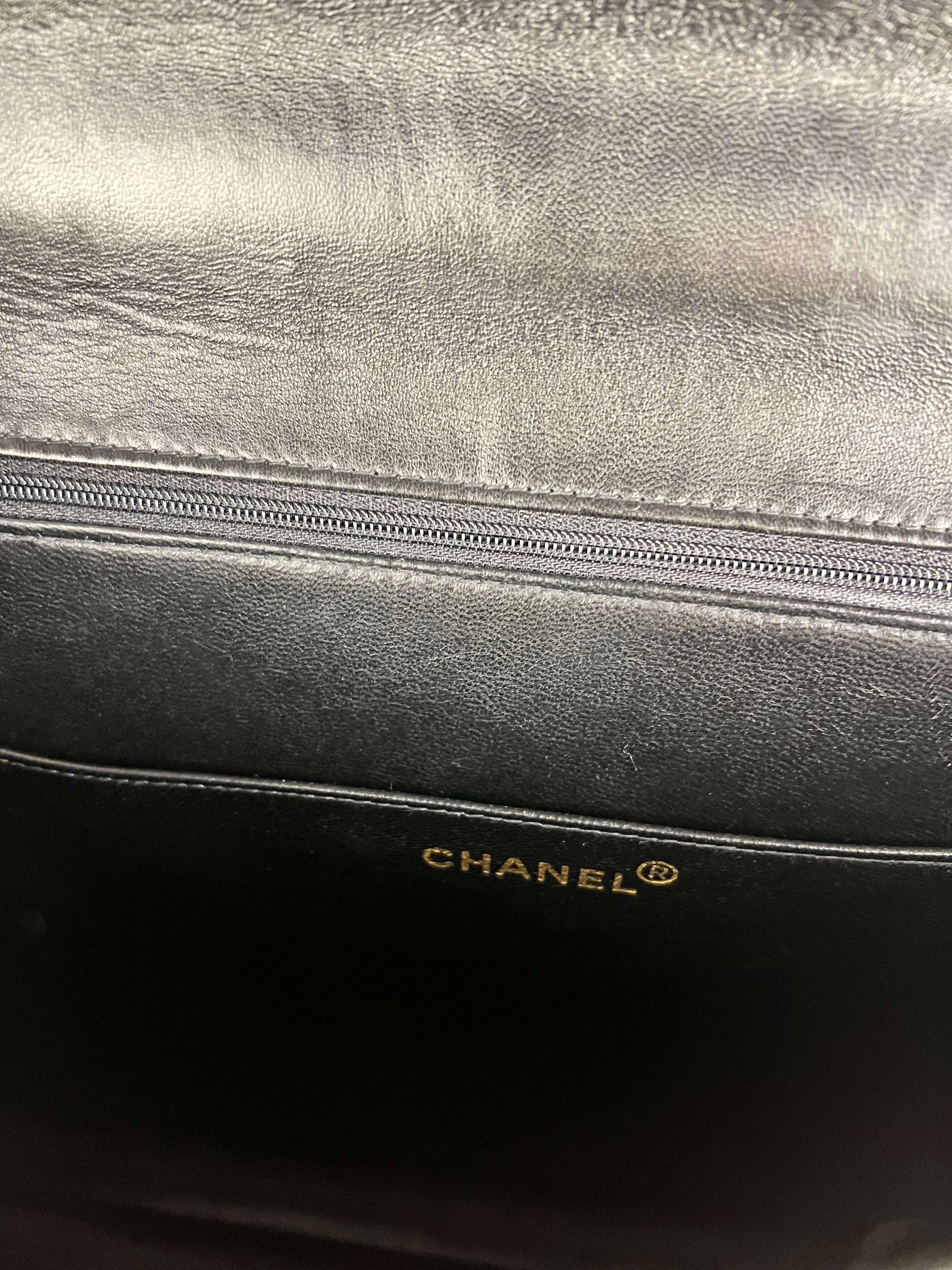 Chanel CC Black Patent Quilted Flap Briefcase Handbag '95