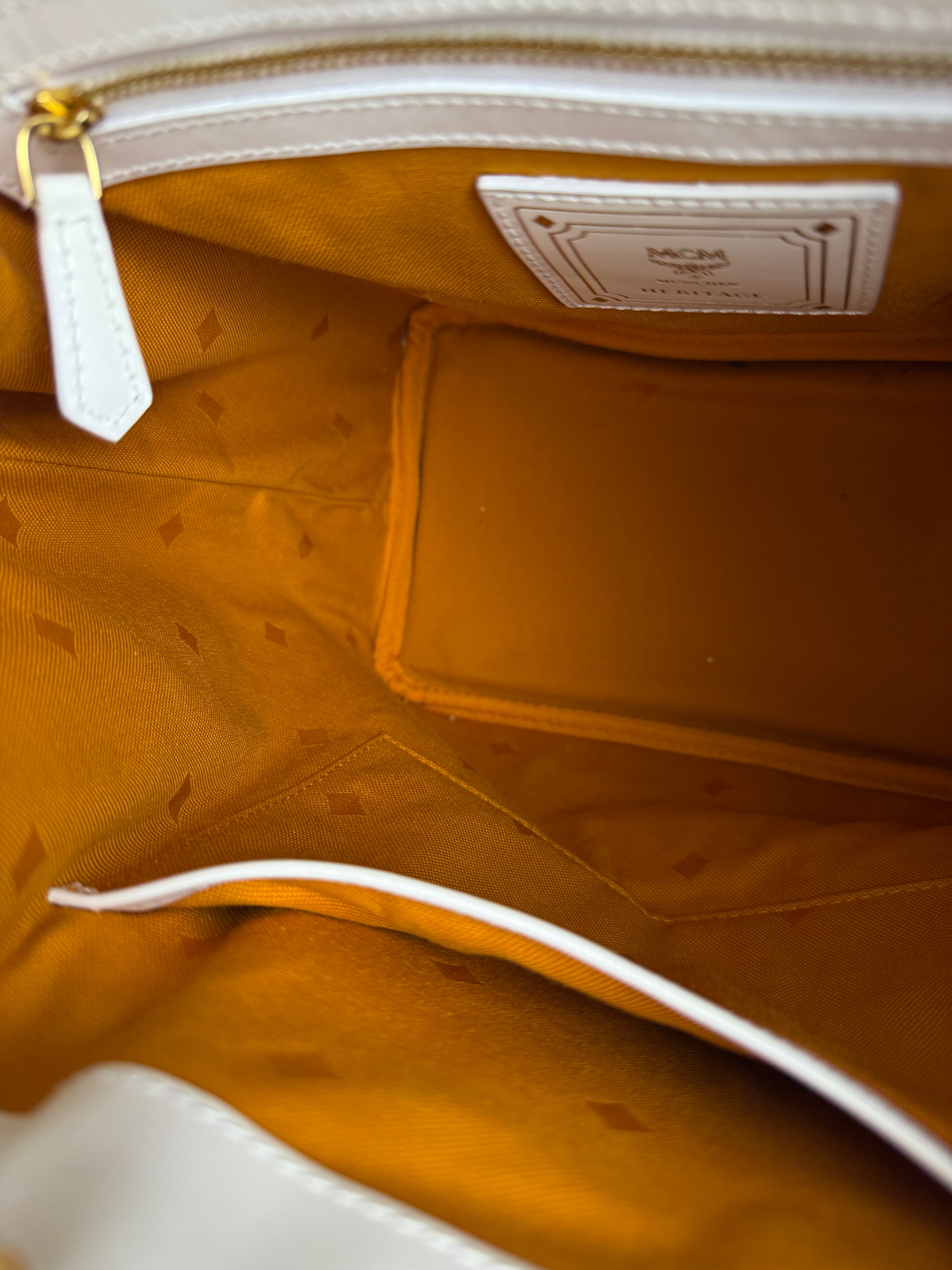 MCM Monogram White Bucket Shoulder Bag